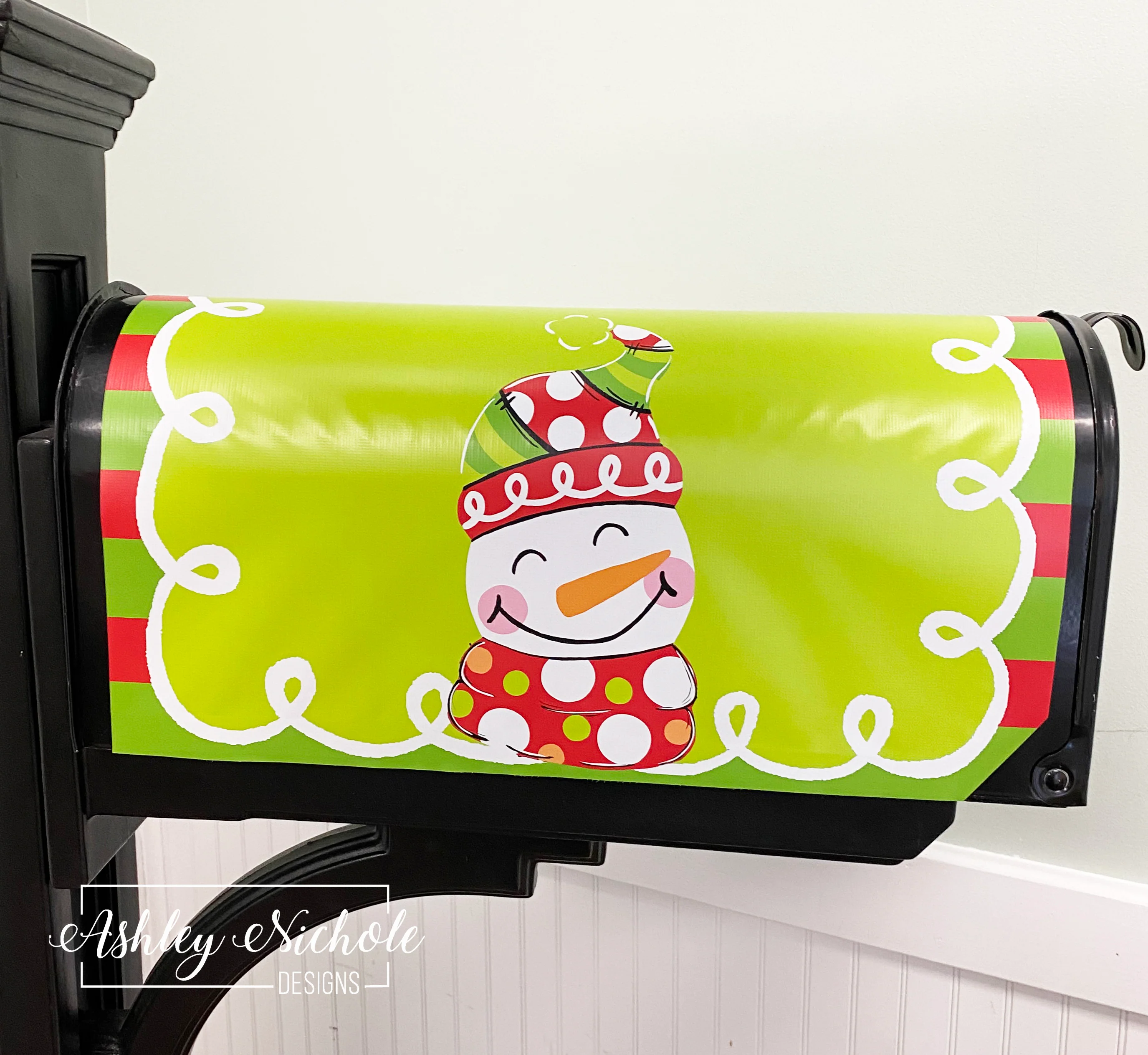 Christmas Patchwork Snowman - Magnetic Vinyl Mailbox Cover
