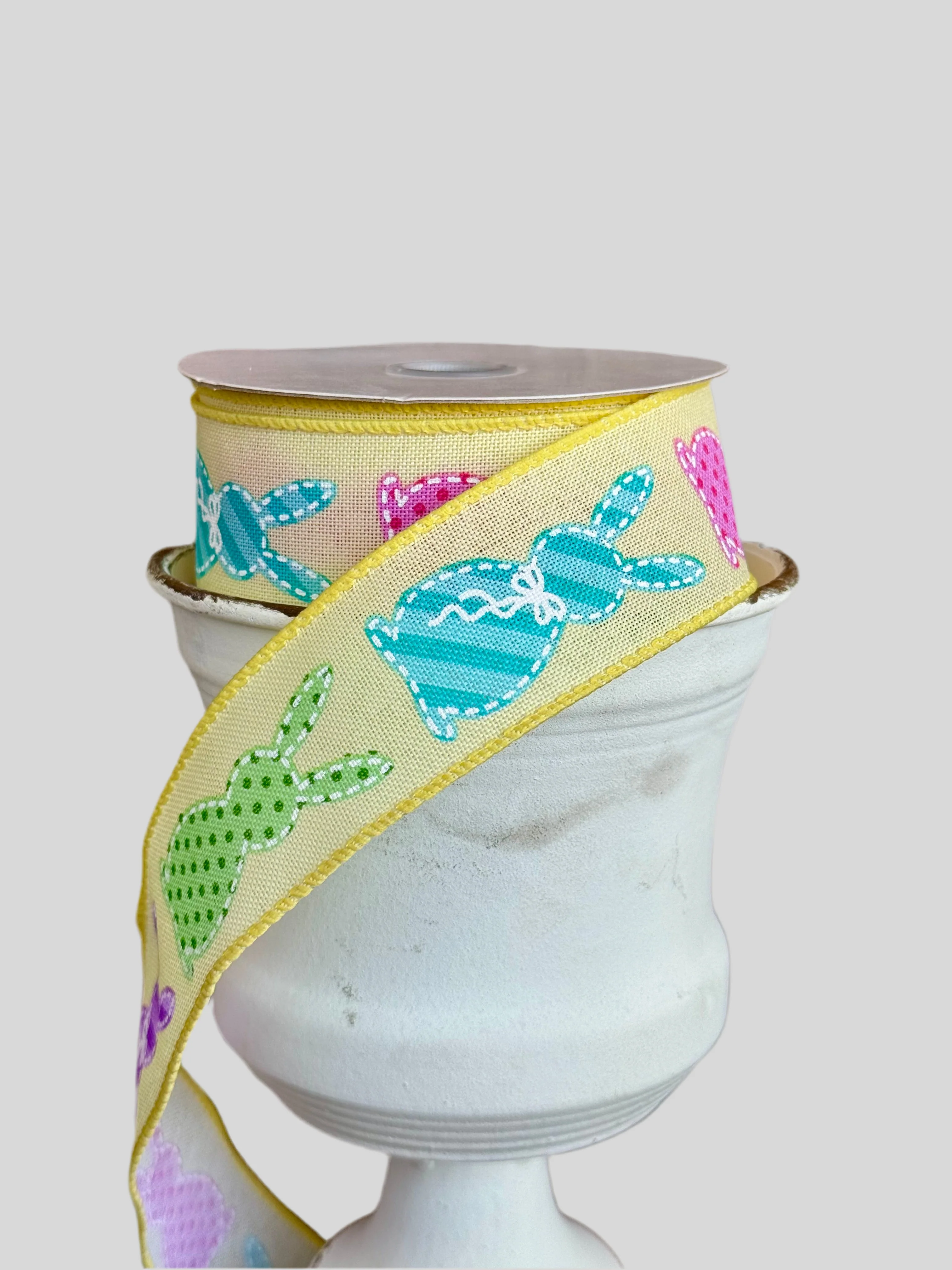 Colorful Bunnies on Yellow Wired Ribbon - 1.5" x 10yds