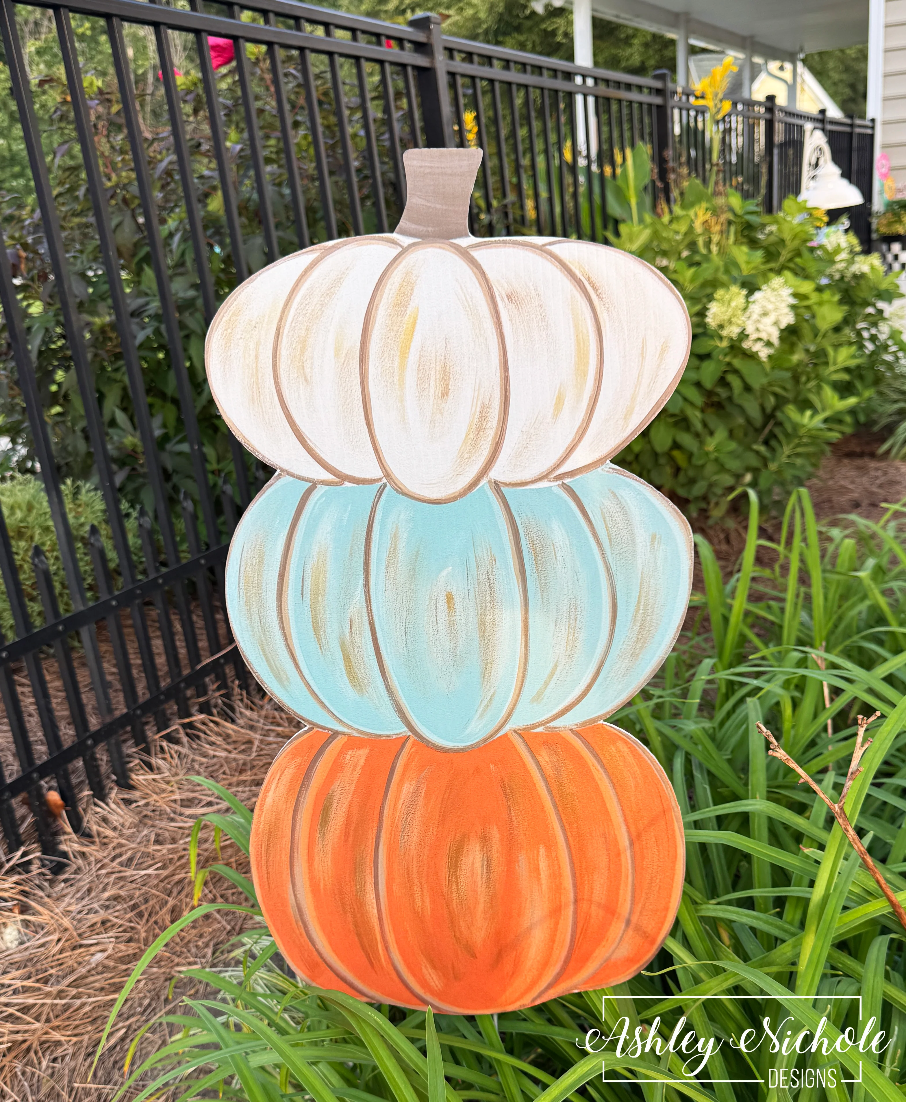 Cool Tones Blue Autumn Pumpkin Stack -  Corrugated Coroplast Yard Stake
