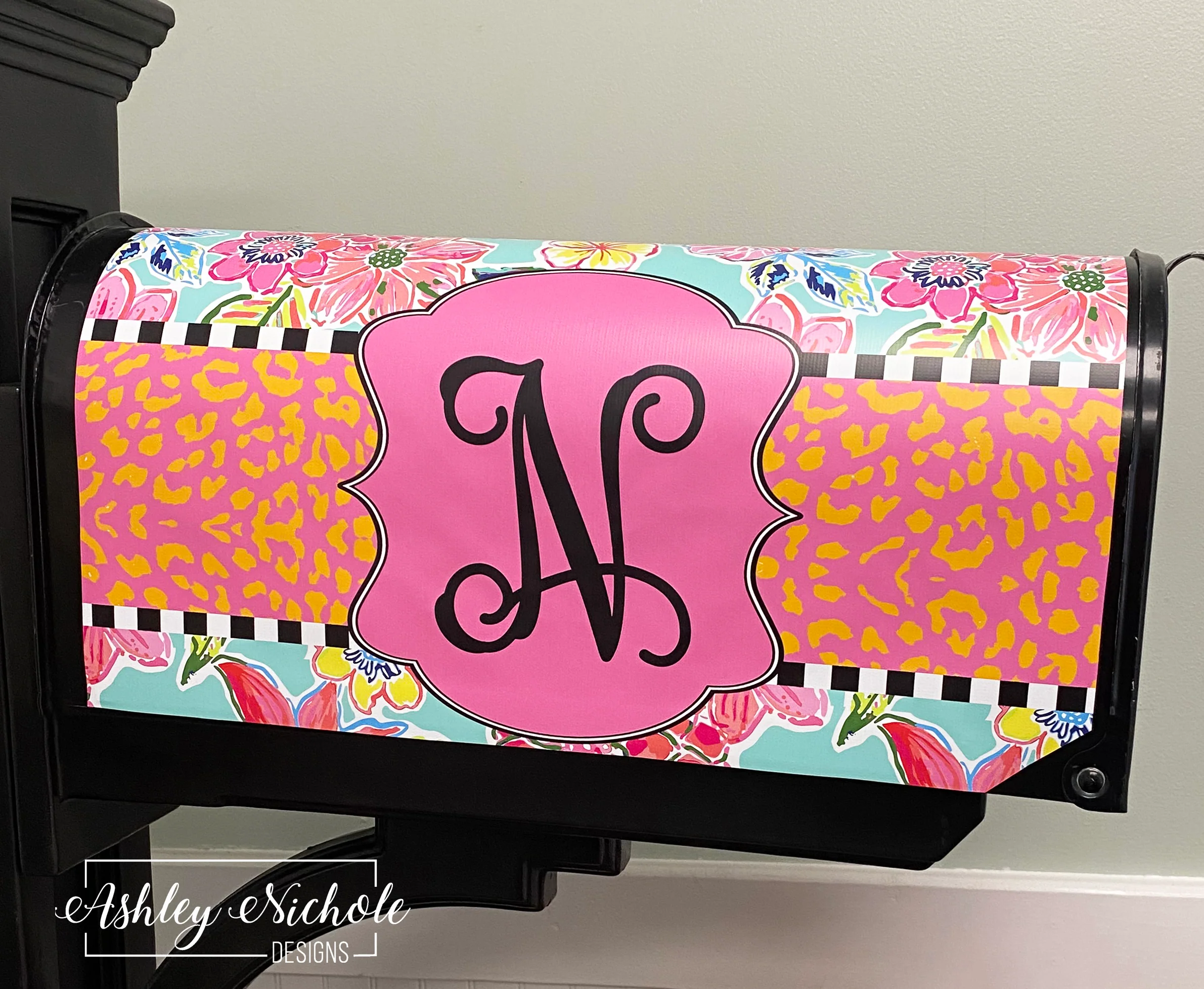 Coral - Pink Leopard Floral - Magnetic Vinyl Mailbox Cover