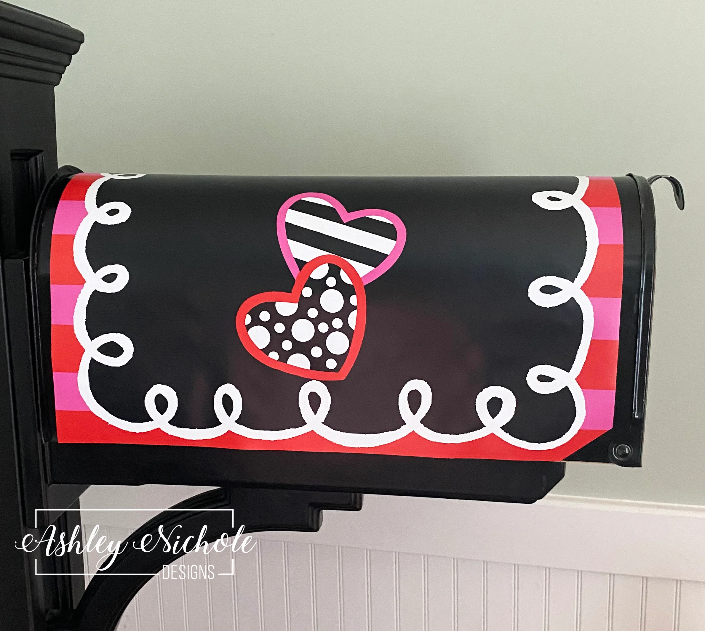 Crazy Dots & Stripes Heart - Magnetic Vinyl Mailbox Cover