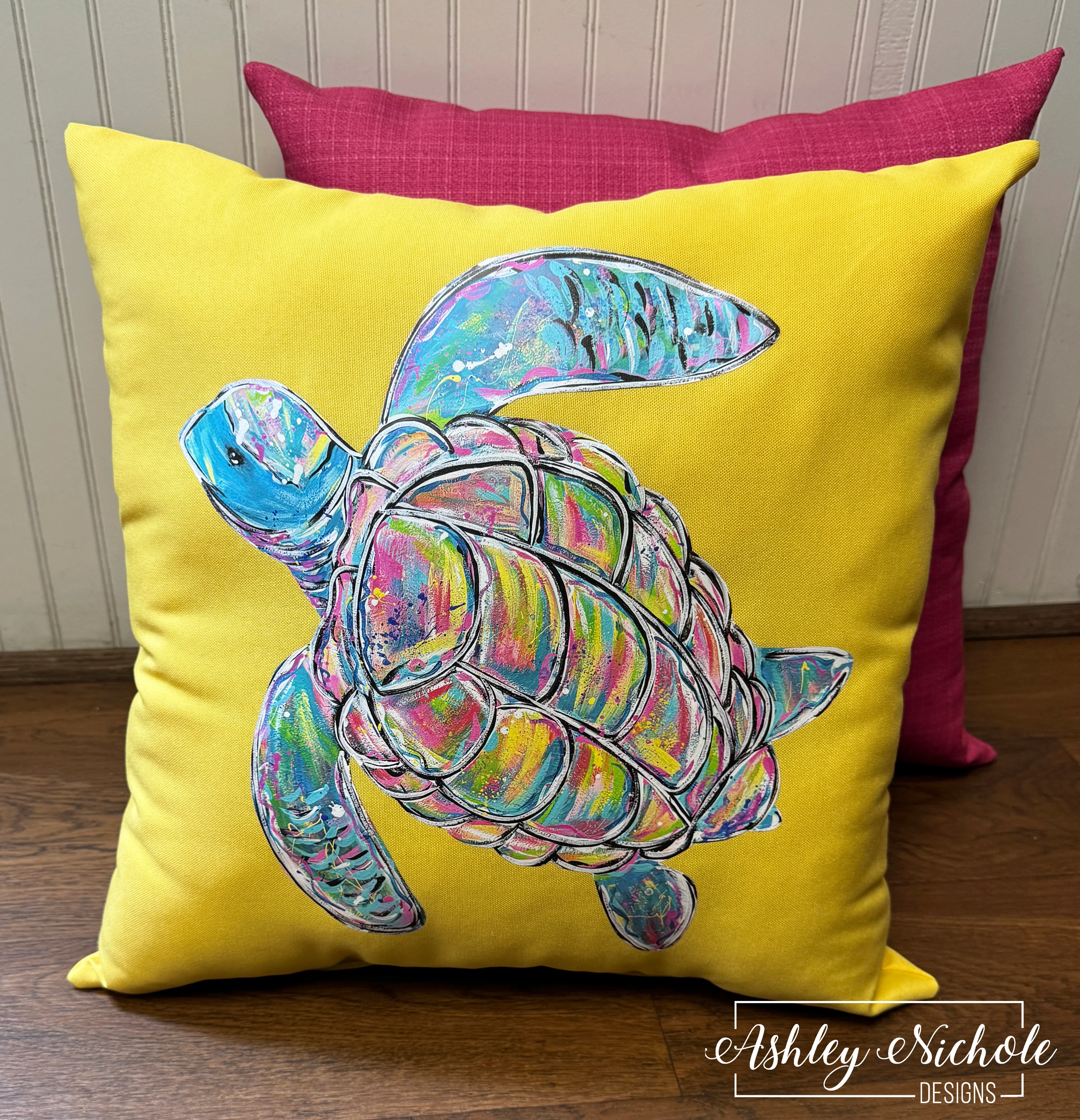 Custom Pillow - Abstract Sea Turtle on Daffodil Outdoor Fabric