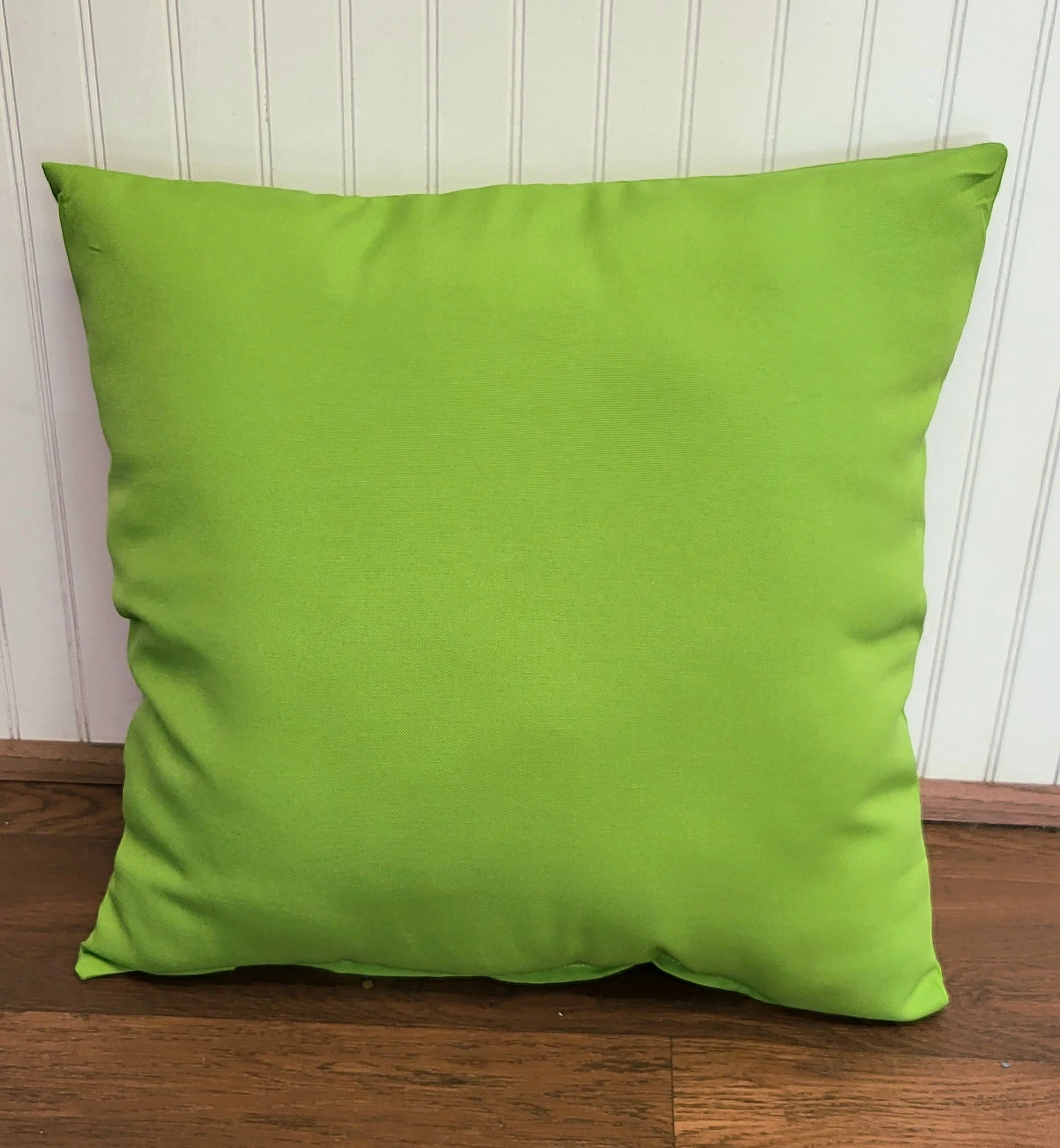 Custom Pillow - Cheerful Zinnia Flower Pot on Apple Green Outdoor Fabric - Image 2