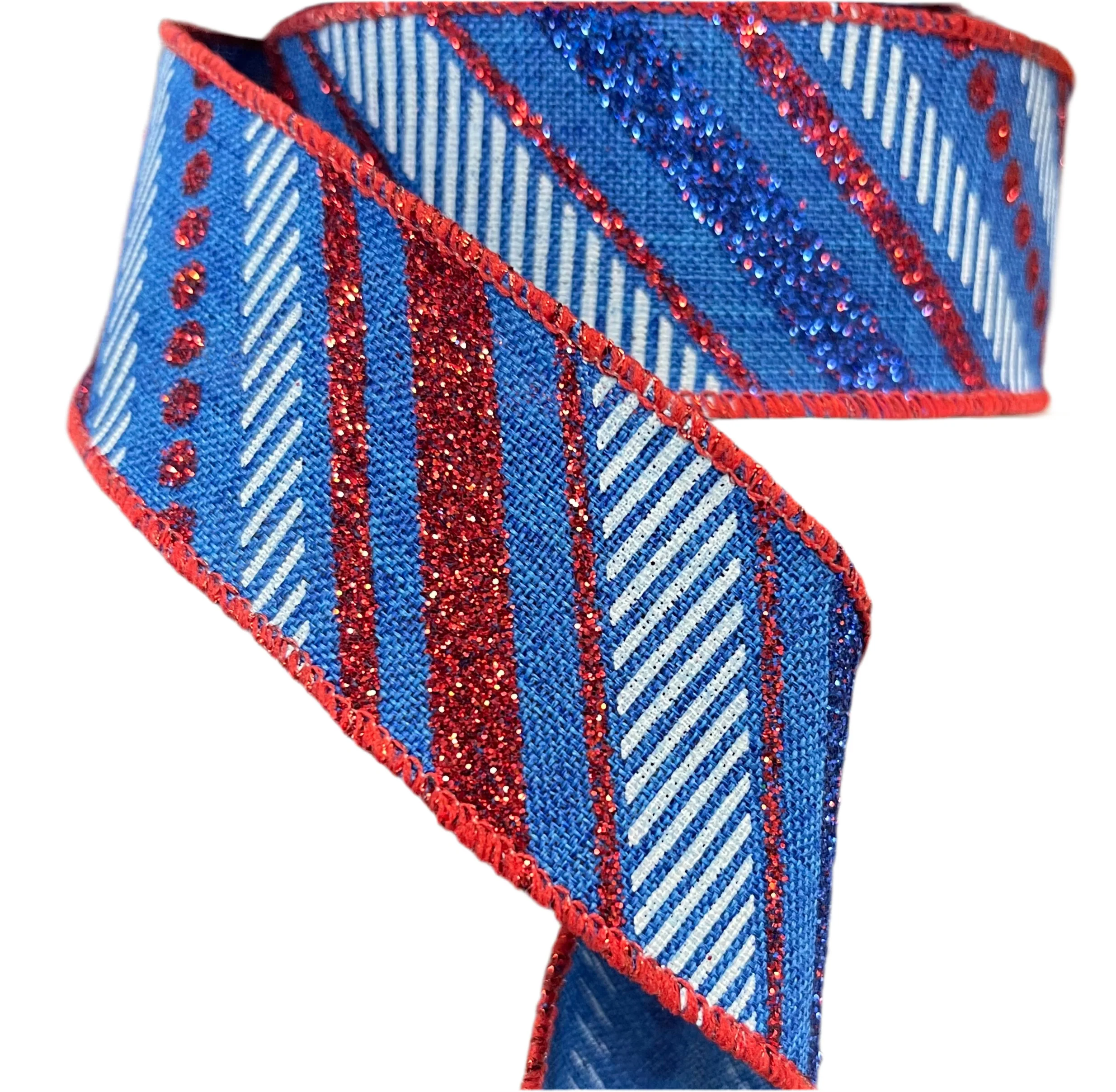 Diagonal Stripe Patriotic Wired Ribbon - 1.5" x 10yds