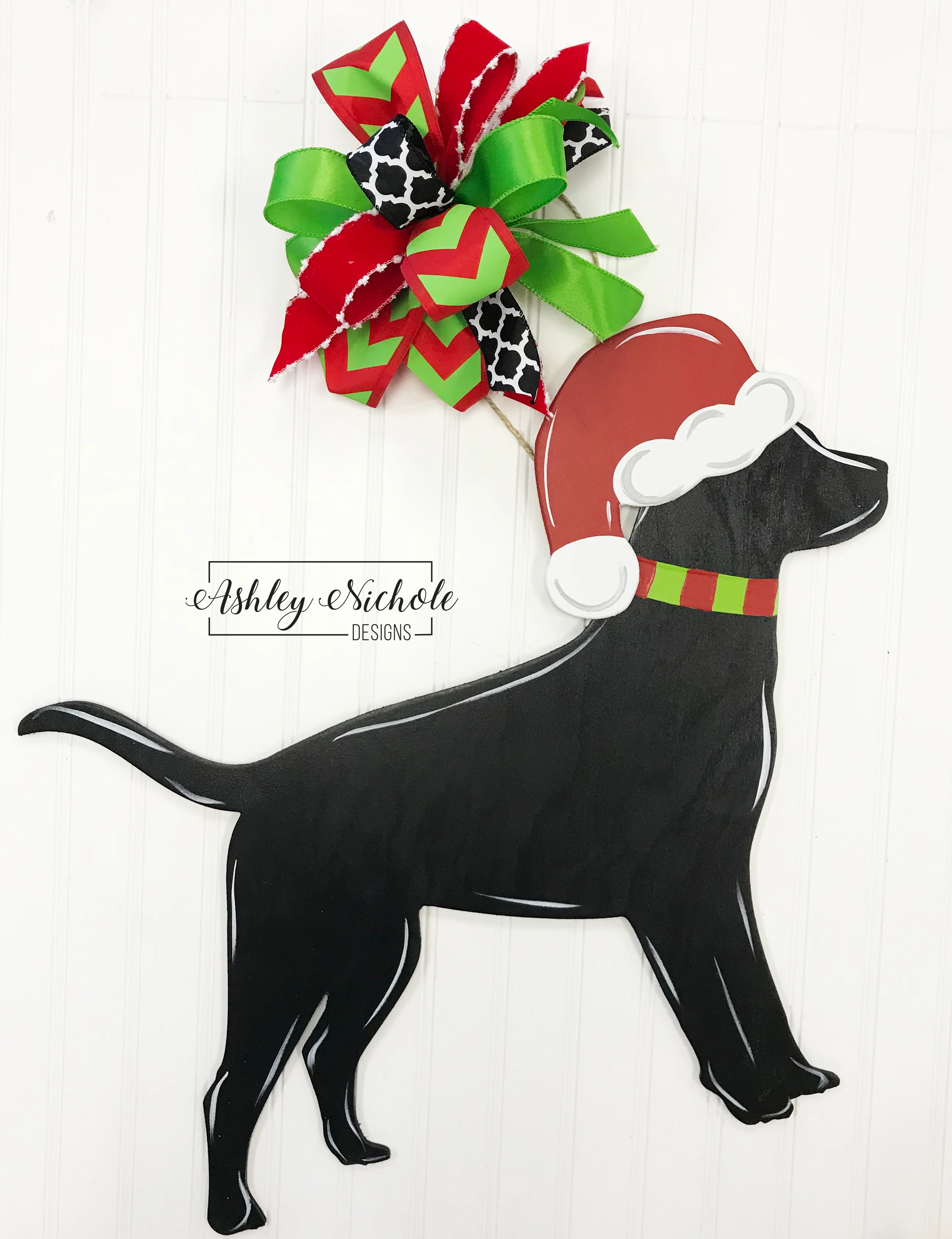 Dog or Cat CHRISTMAS Silhouette Door Hanger with Santa Hat (Hand Painted) - Image 2