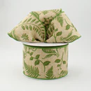 Embroidered Greenery Beige & Green Wired Ribbon - 2.5" x 10yds