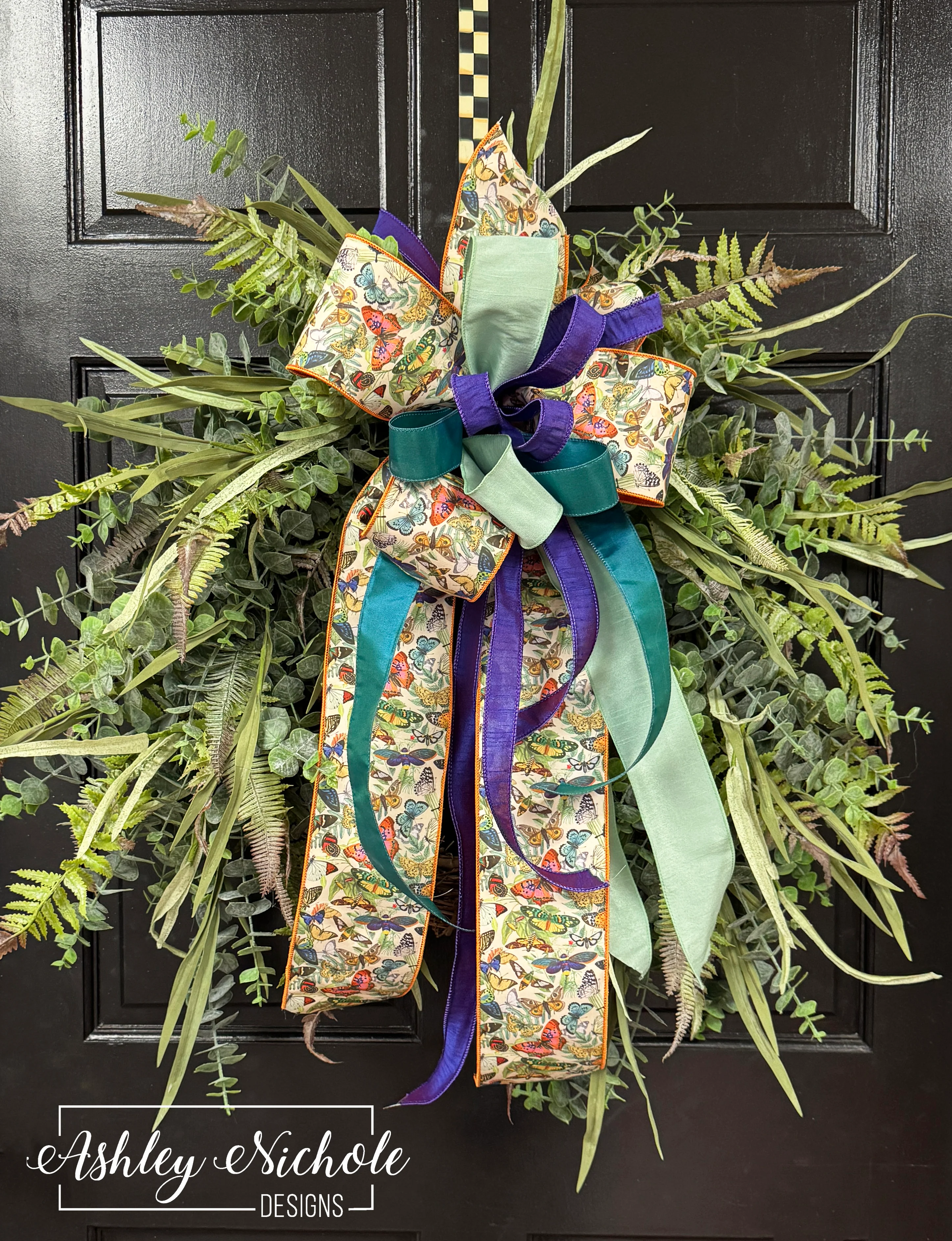 Eucalyptus and Fern Greenery Wreath - Jewel Tones & Neutrals Bow