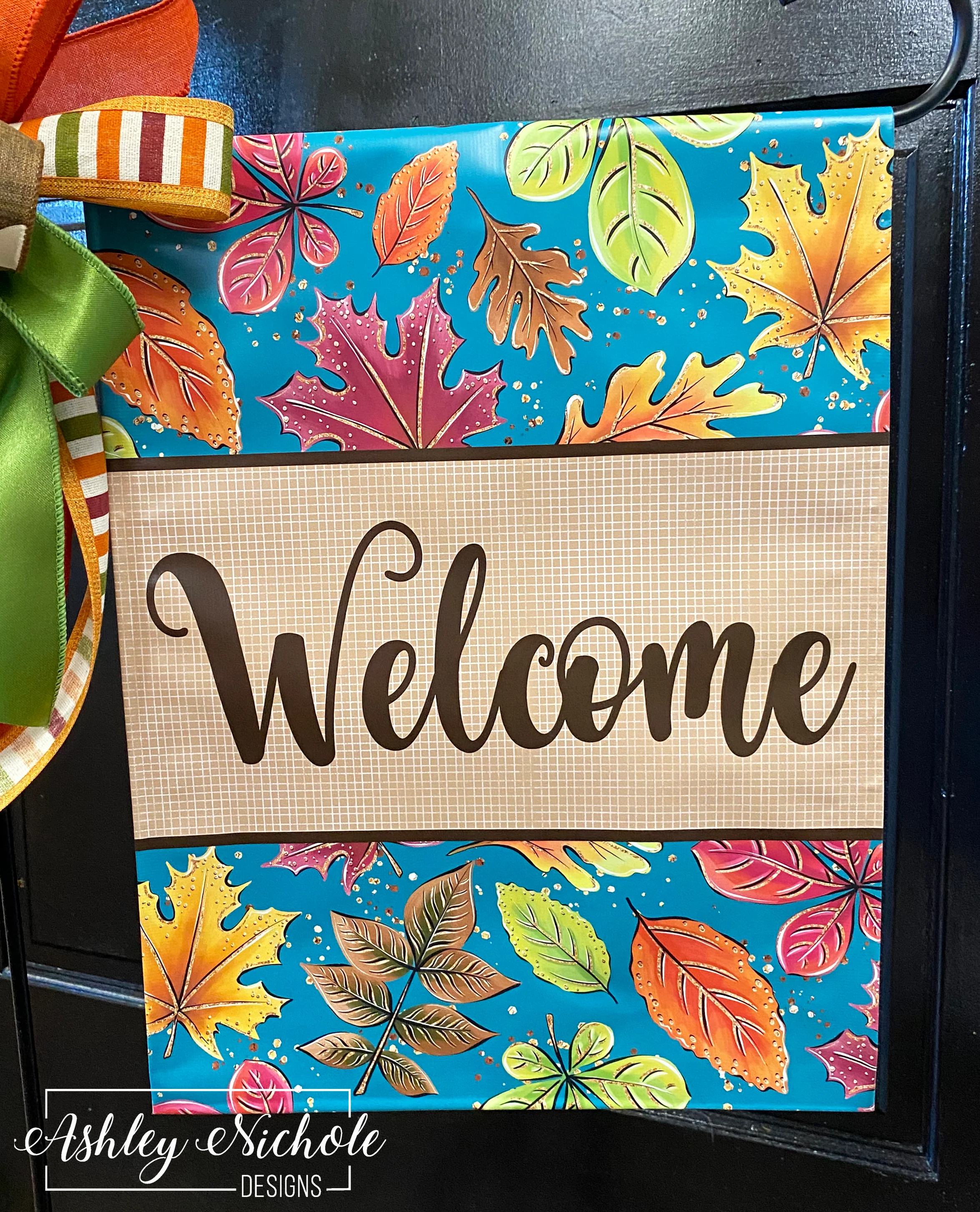 Falling Leaves - Turquoise - Vinyl Garden Flag