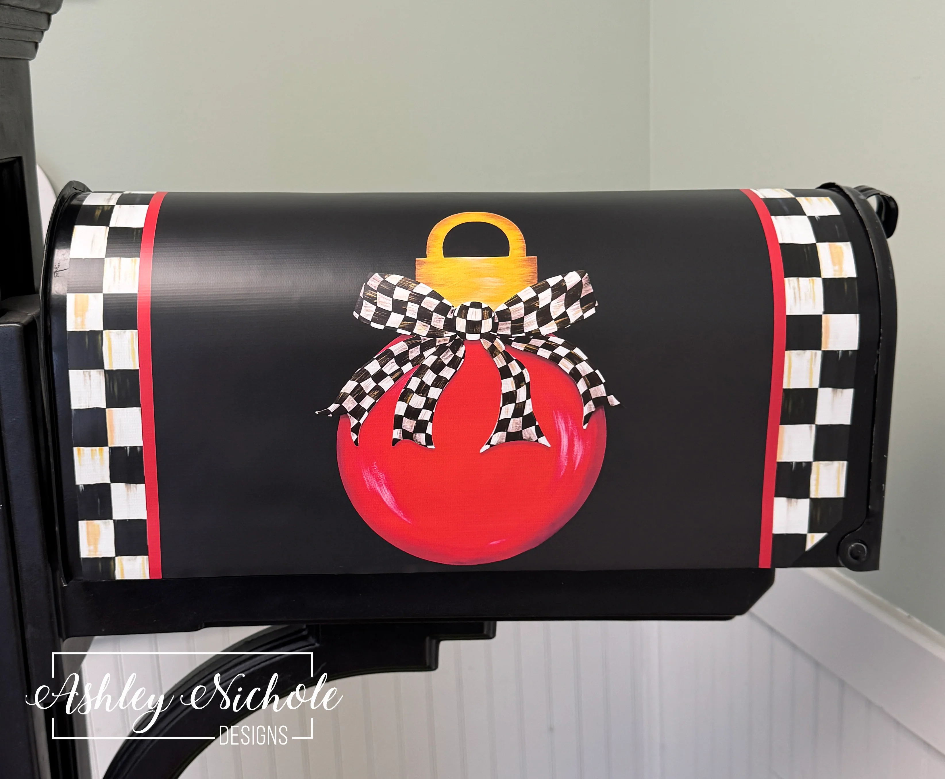 Fancy Bow - CHECKERED - Ornament - Magnetic Vinyl Mailbox Cover