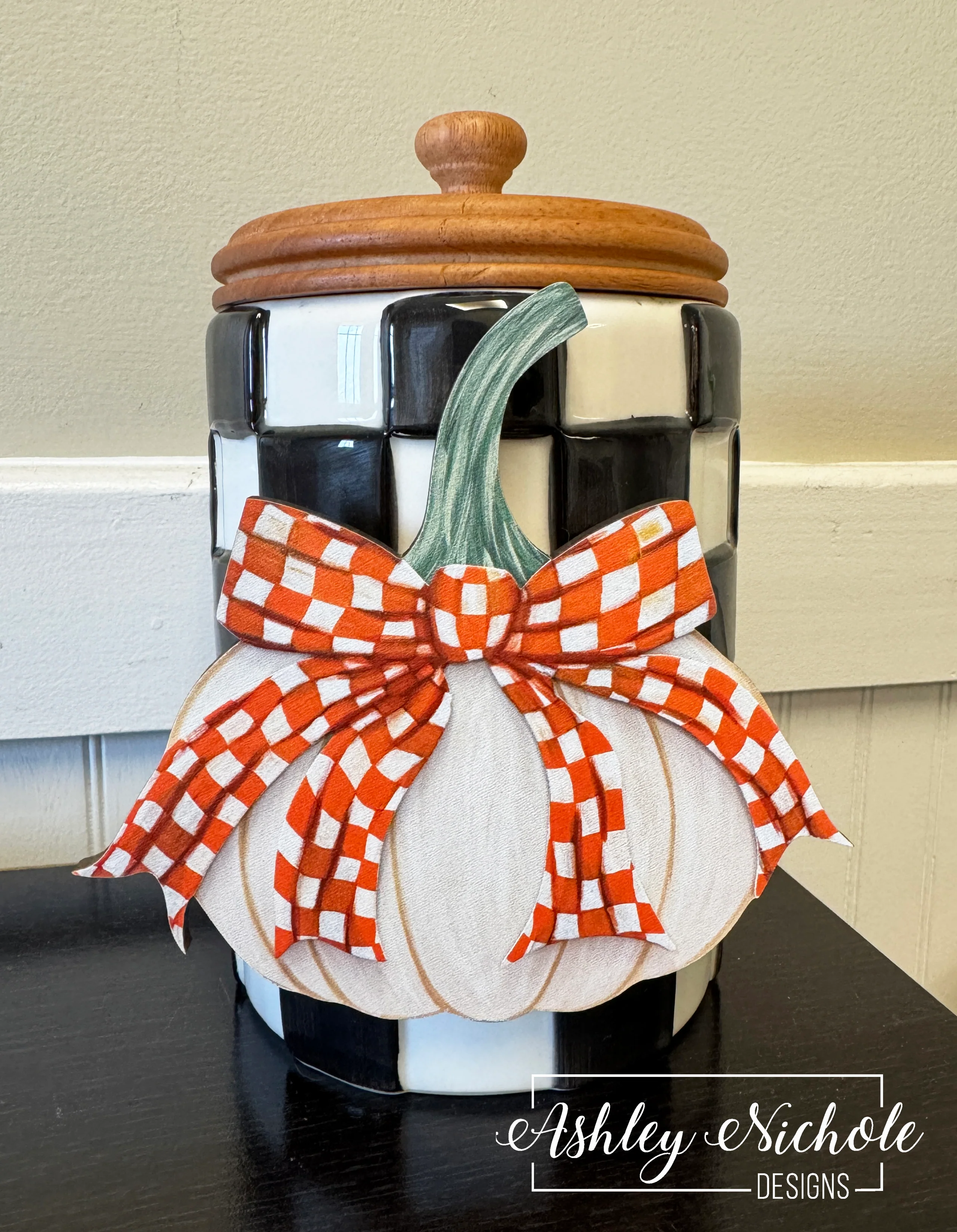 Fancy Bow - ORANGE & WHITE CHECKERED - Cream Pumpkin - Mini Piece (Magnet/Velcro)