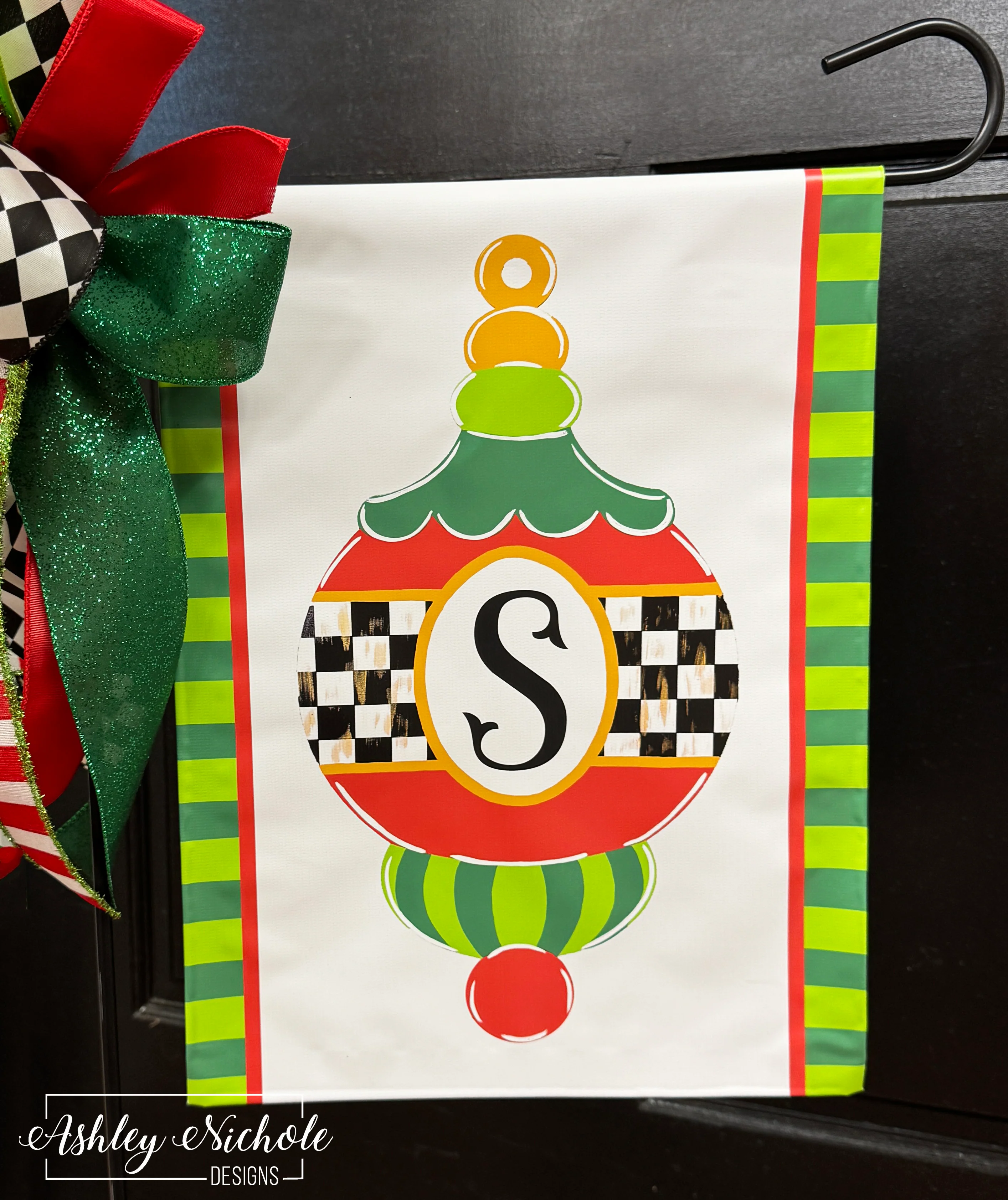 Elegant Checkered Initial Ornament - Vinyl Garden Flag