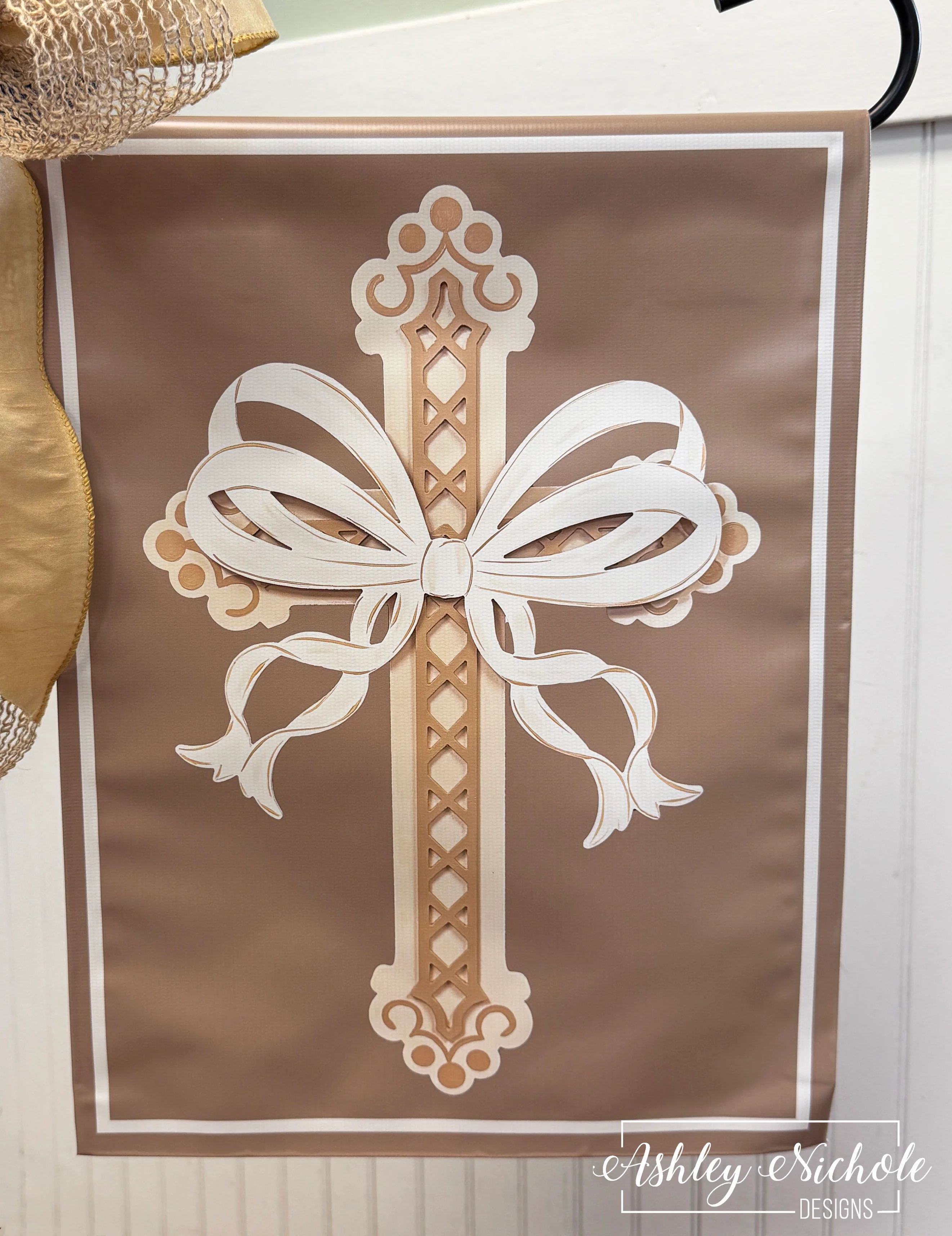 Fancy Bow Cross - Vinyl Garden Flag (Choose from 4 colors) - Image 5