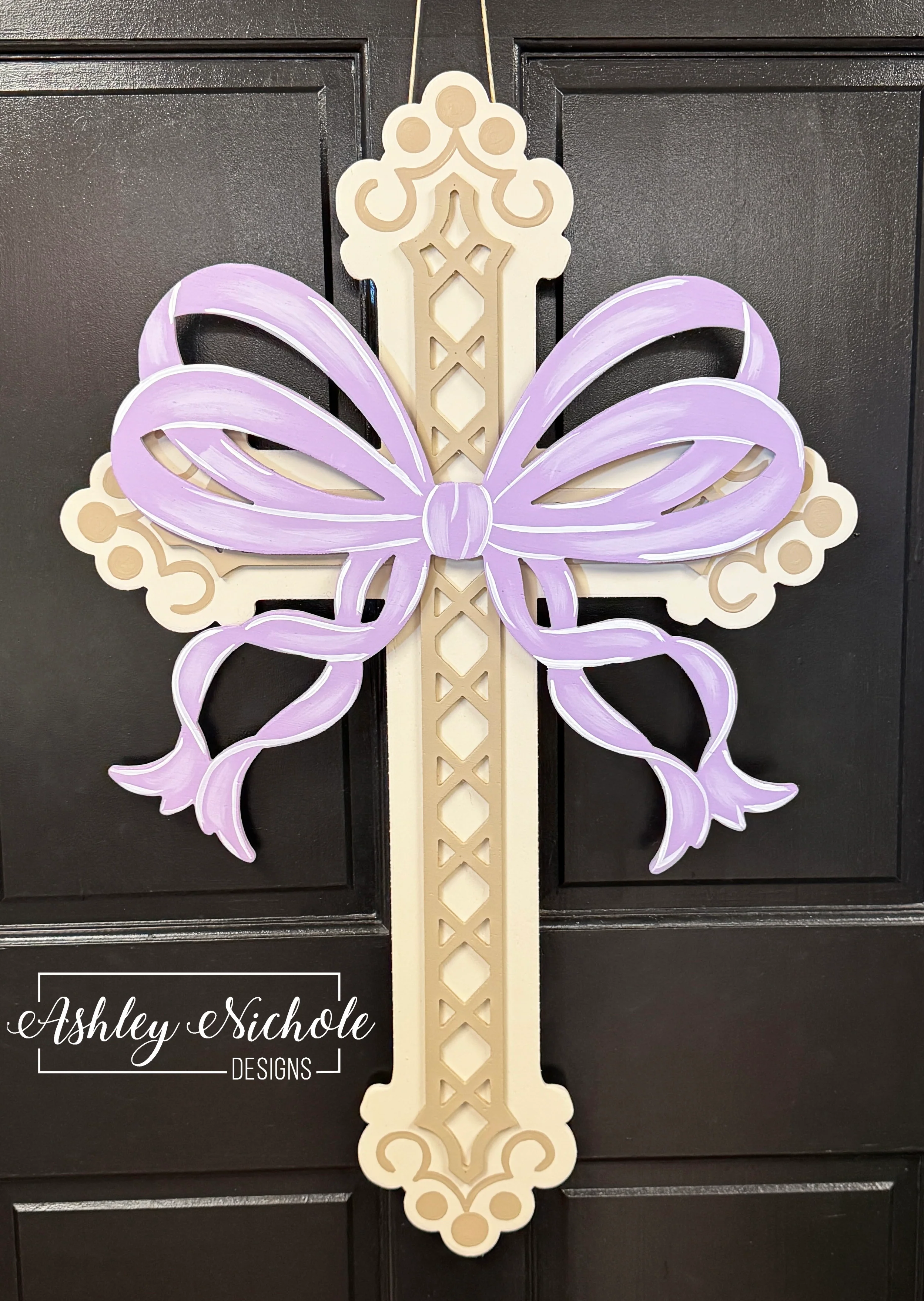 Fancy Cross with Wooden Bow Door Hanger - Choose from 4 colors (Hand-Painted) - Image 2