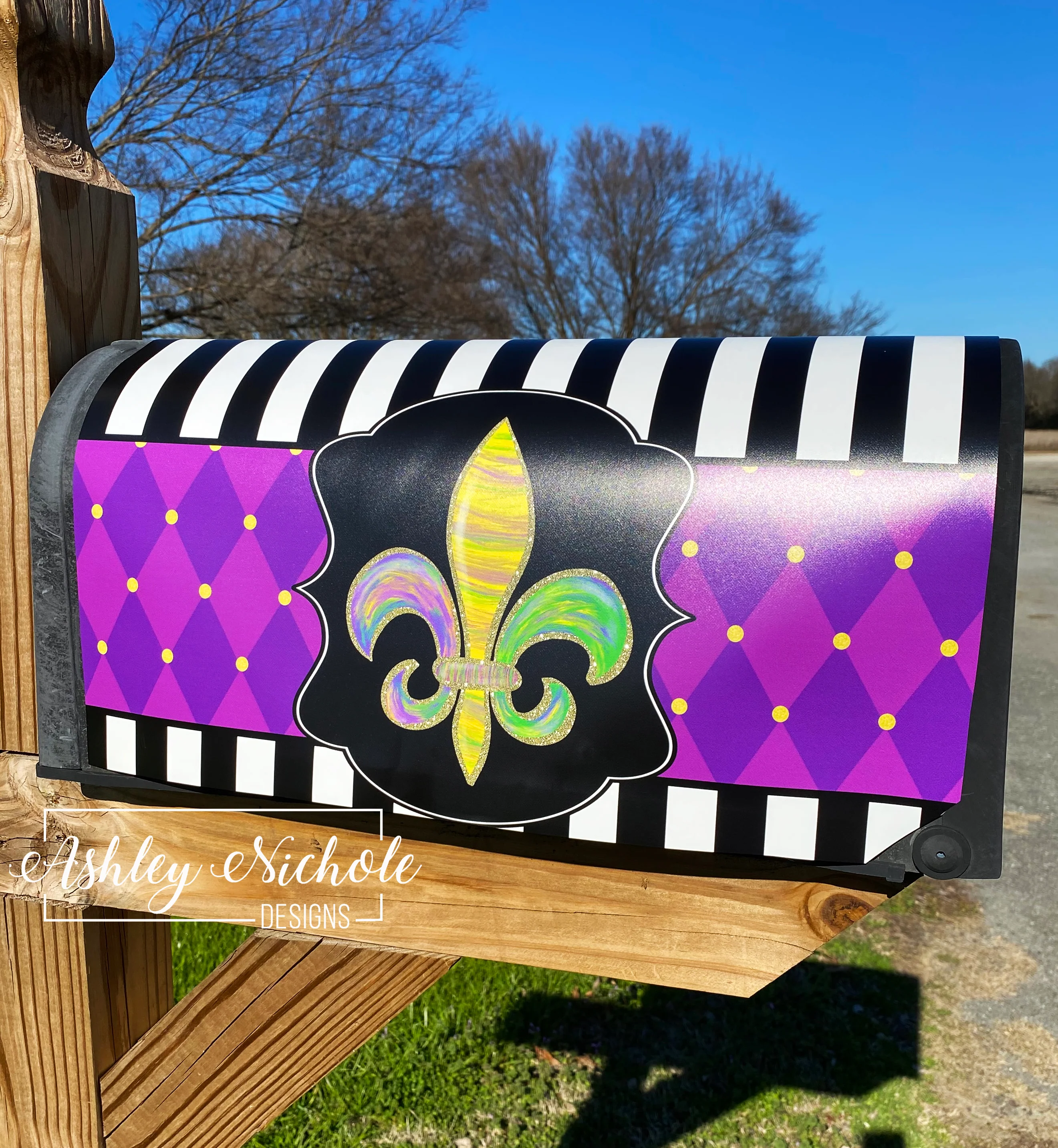 Fleur De Lis - Abstract - Mardi Gras - Magnetic Vinyl Mailbox Cover
