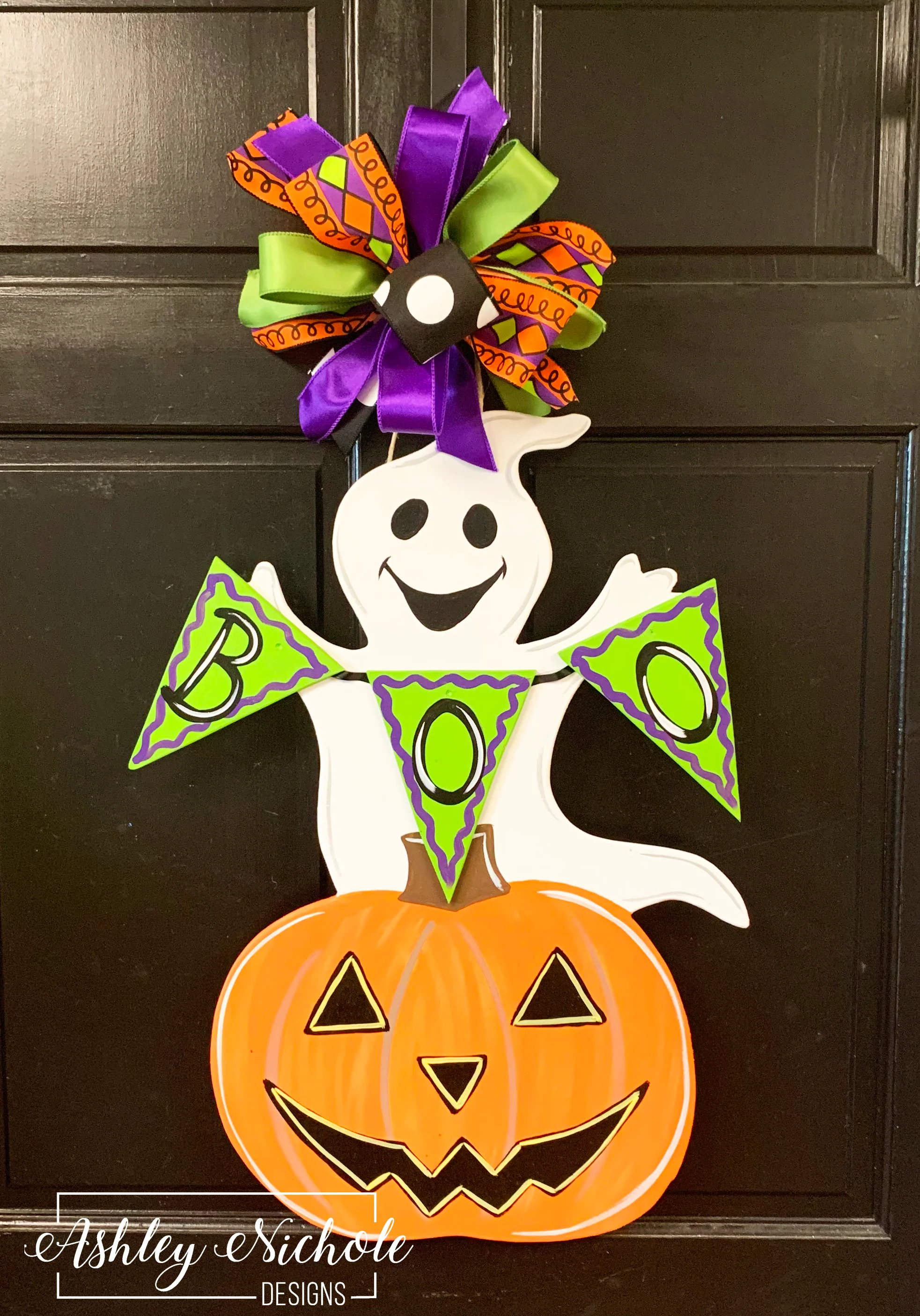 Ghost-Boo and Happy Pumpkin Door Hanger (Hand-Painted)