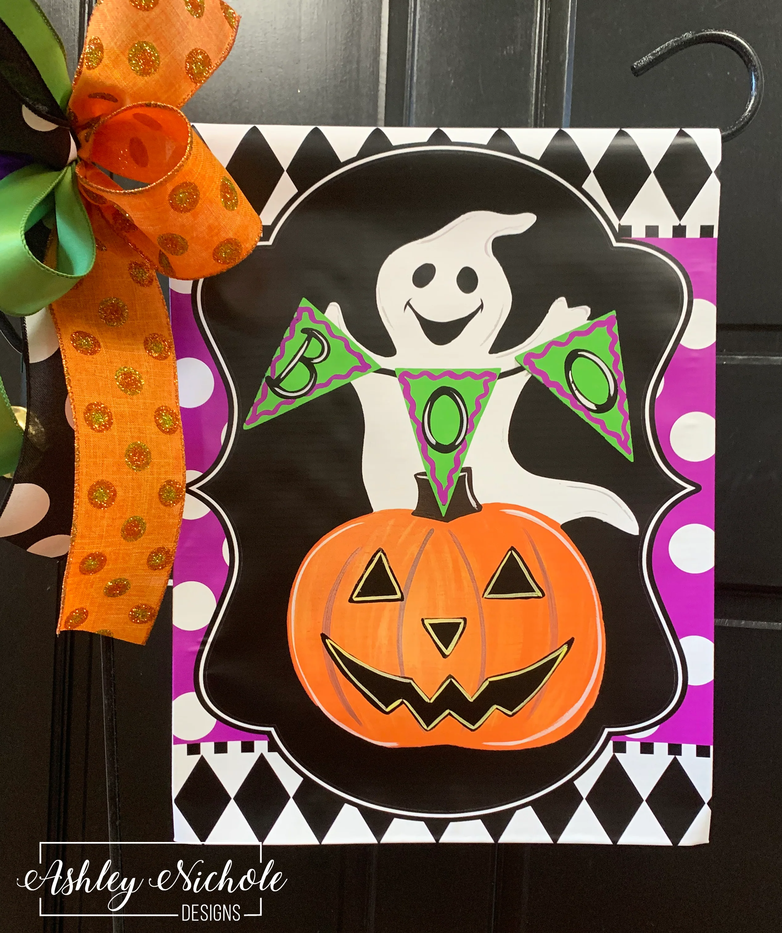 Ghost-Boo and Happy Pumpkin - Vinyl Garden Flag