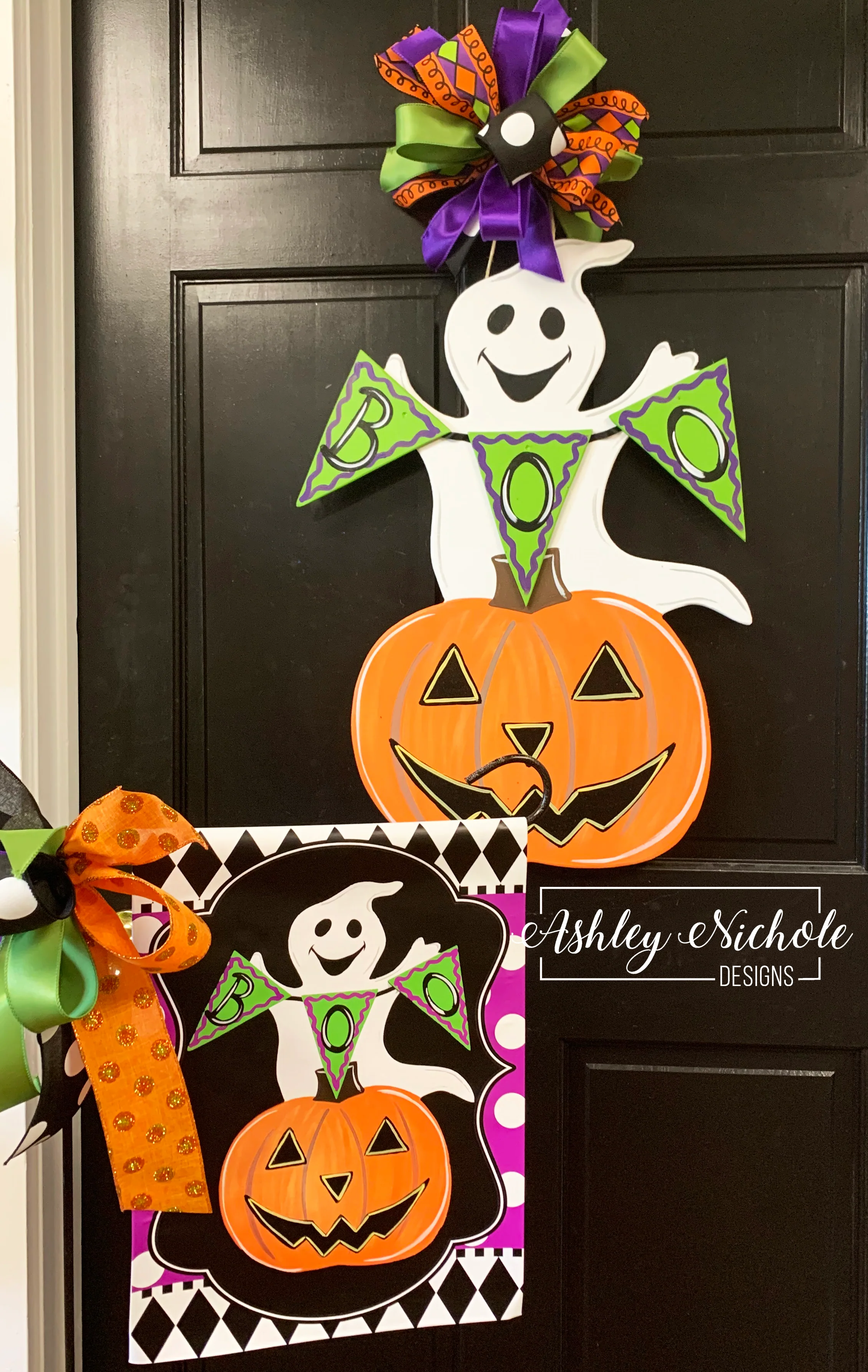 Ghost-Boo and Happy Pumpkin - Vinyl Garden Flag - Image 2