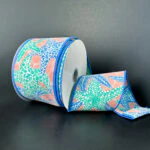 Glittered Coral w/ Blue Starfish Wired Ribbon - 2.5" x 10yds