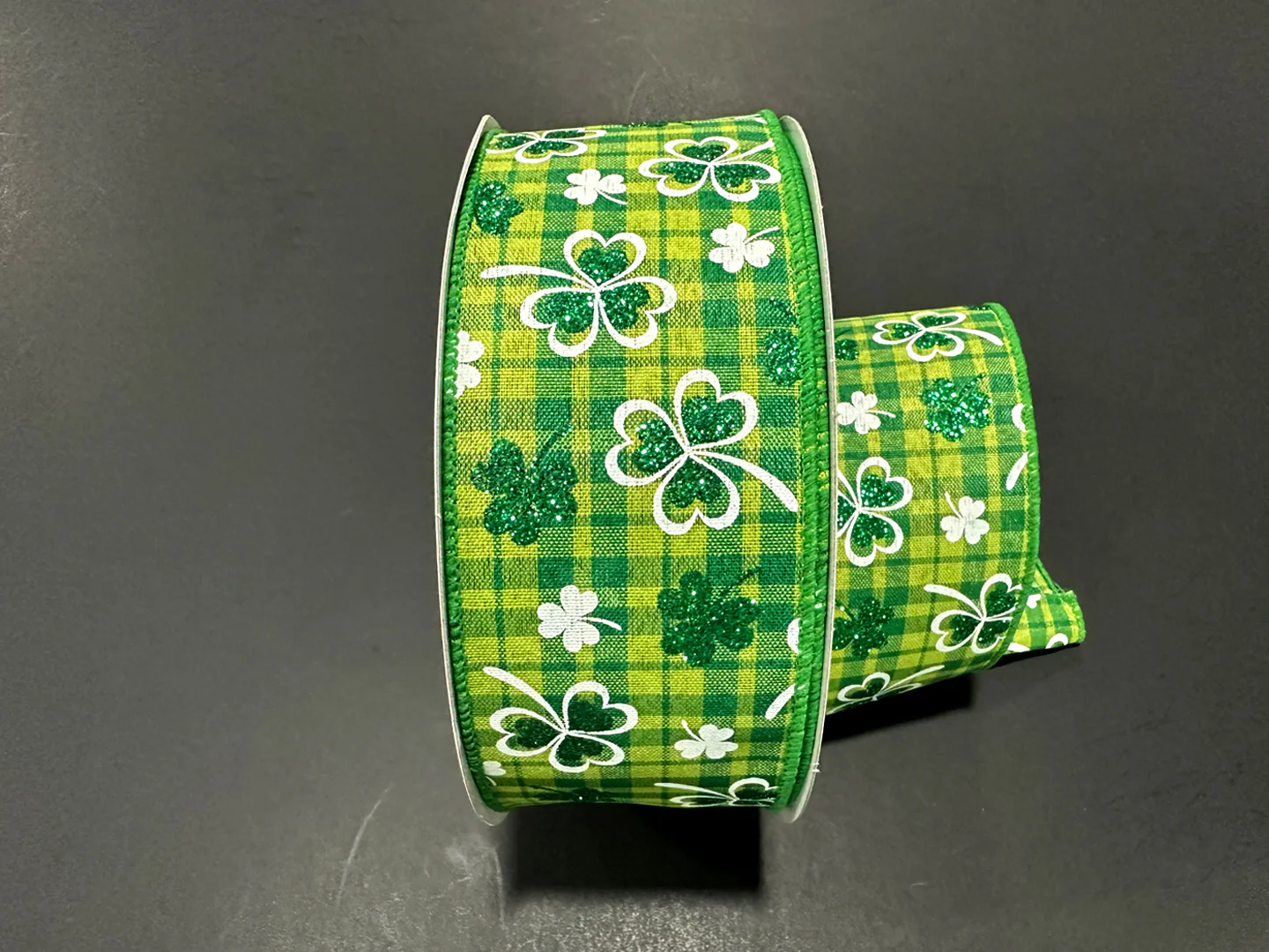 Green Plaid w/ Shamrocks Wired Ribbon - 2.5" x 50yds