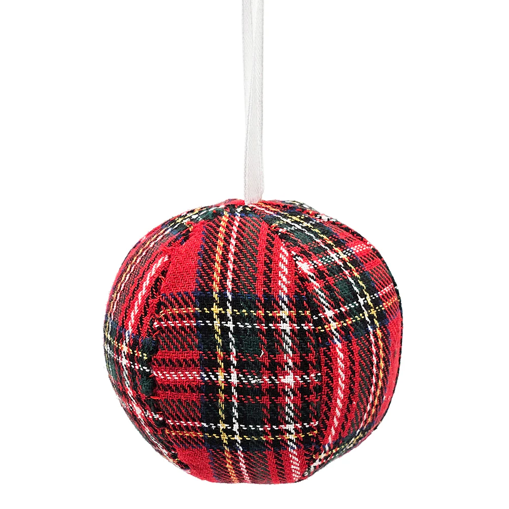Plaid Ball Ornament - Red & Green