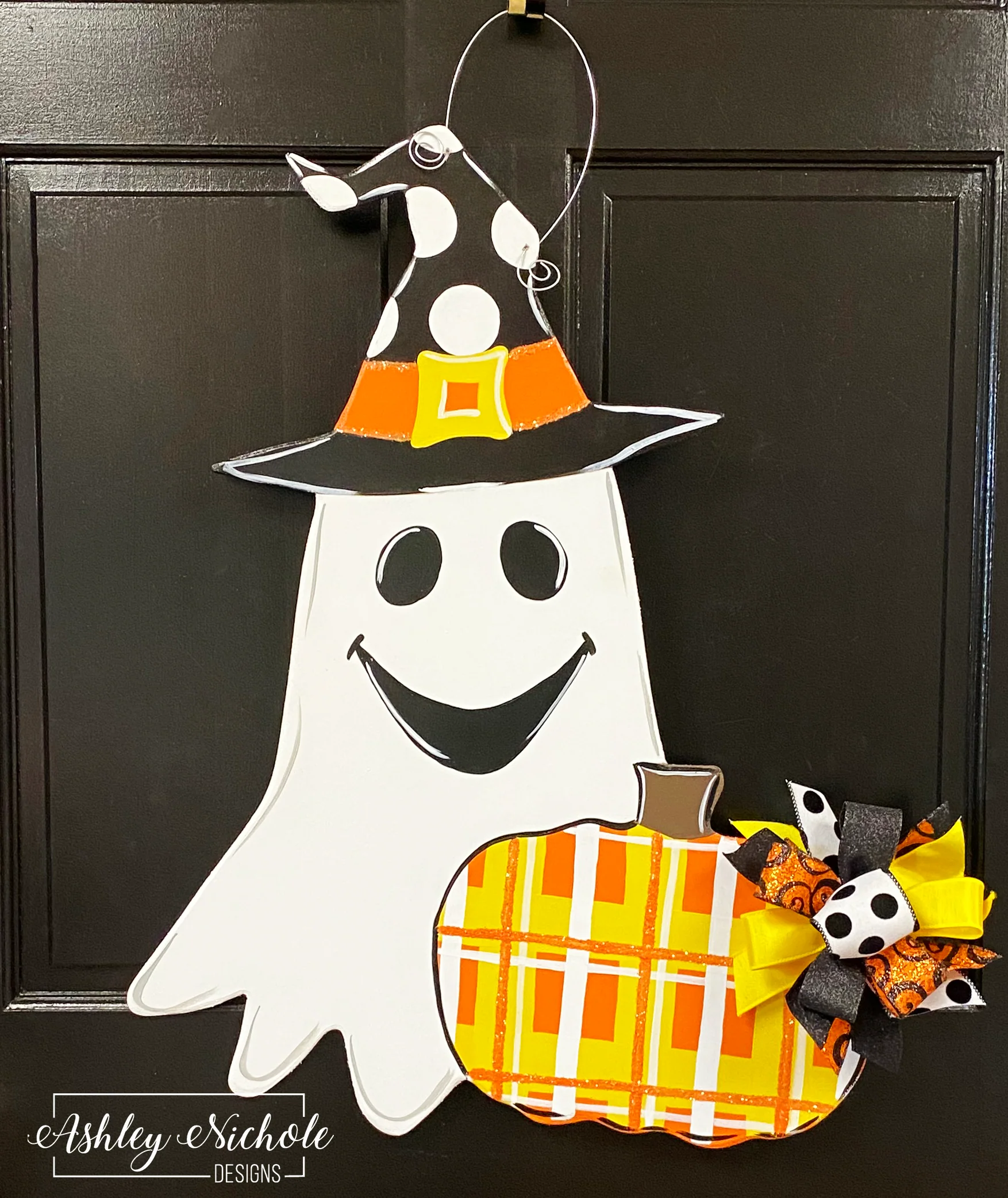 Happy Ghost Halloween Door Hanger (Hand-Painted)