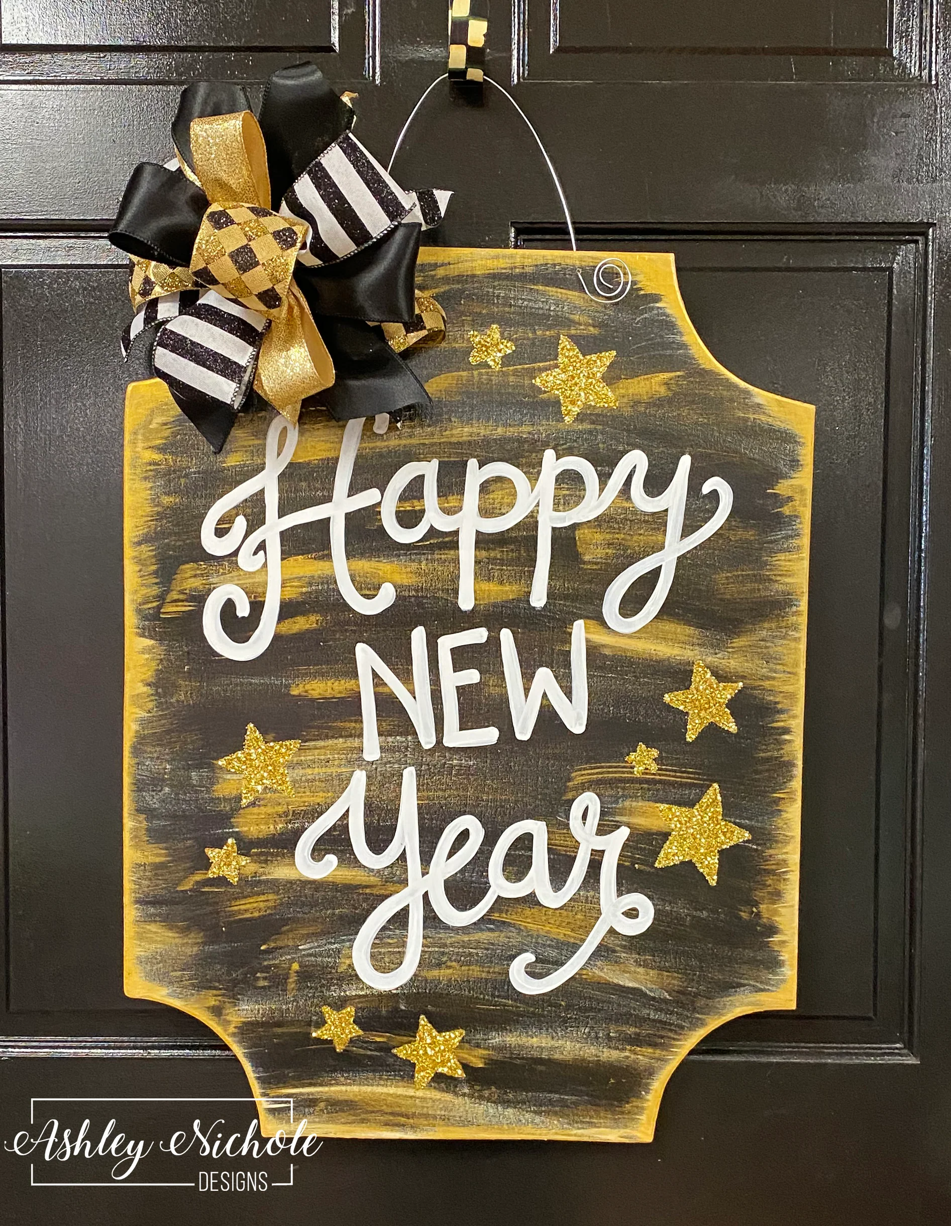 Happy New Year Plaque Door Hanger (Hand-Painted)