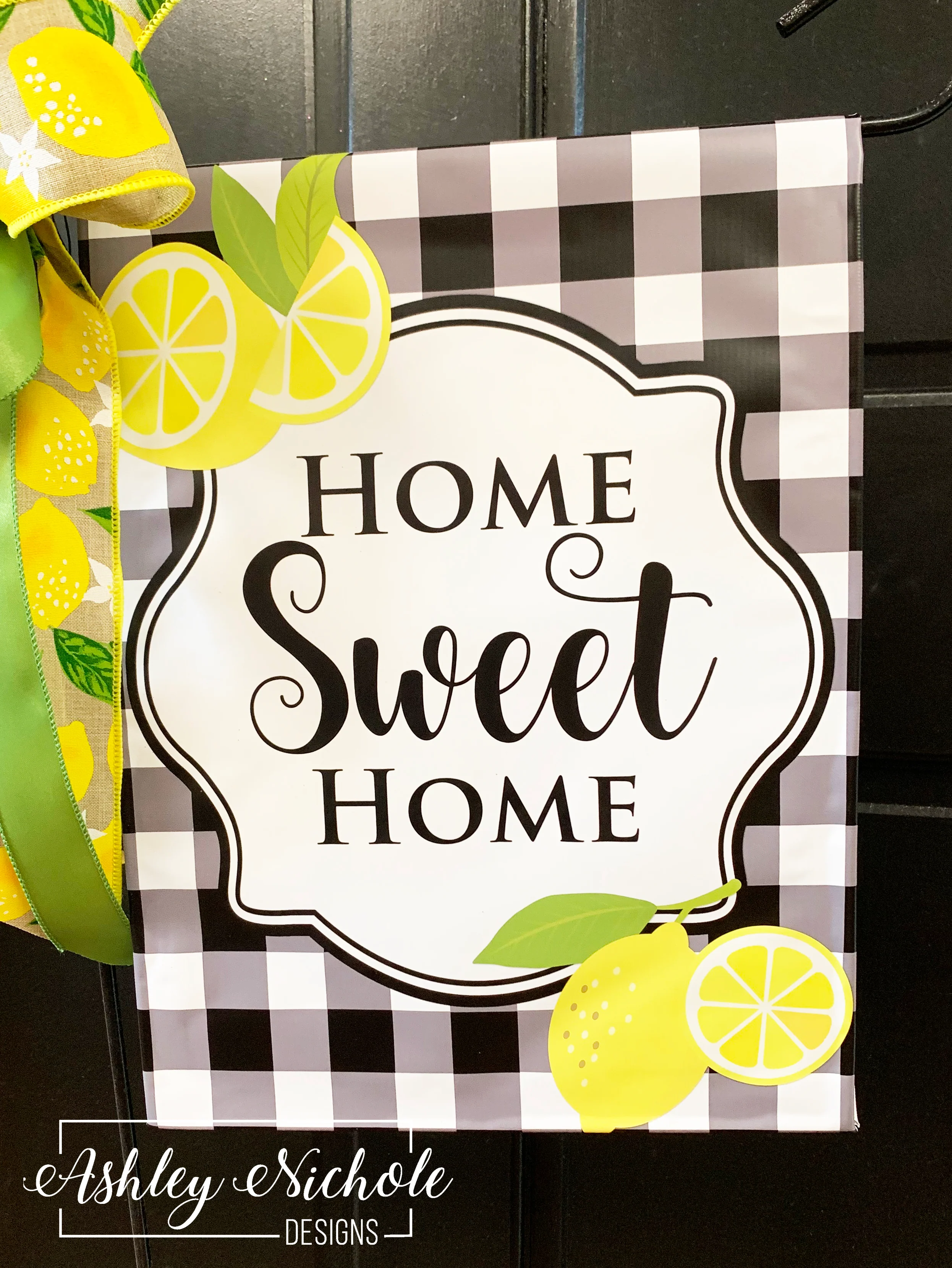 Home Sweet Home Lemon Slice and Buffalo Check - Vinyl Garden Flag