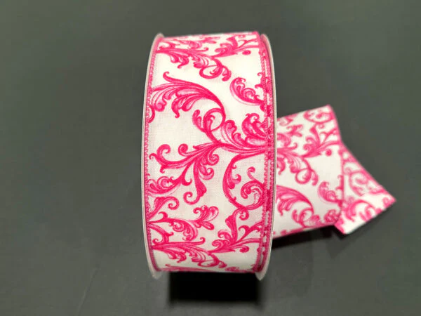 Hot Pink Chino Swirls Wired Ribbon - 2.5" x 50yds