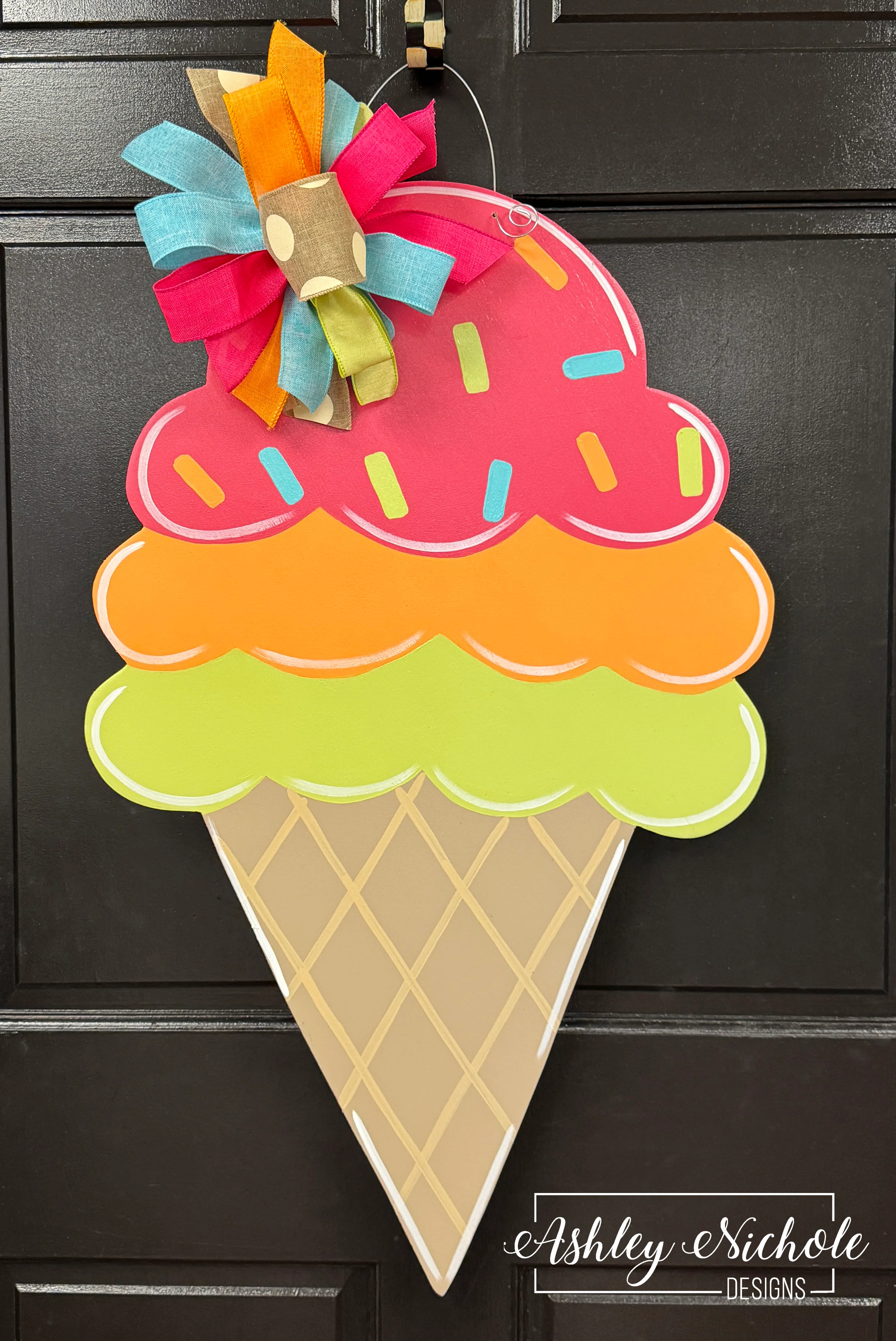 Ice Cream Cone Door Hanger - Colorful (Hand-Painted)