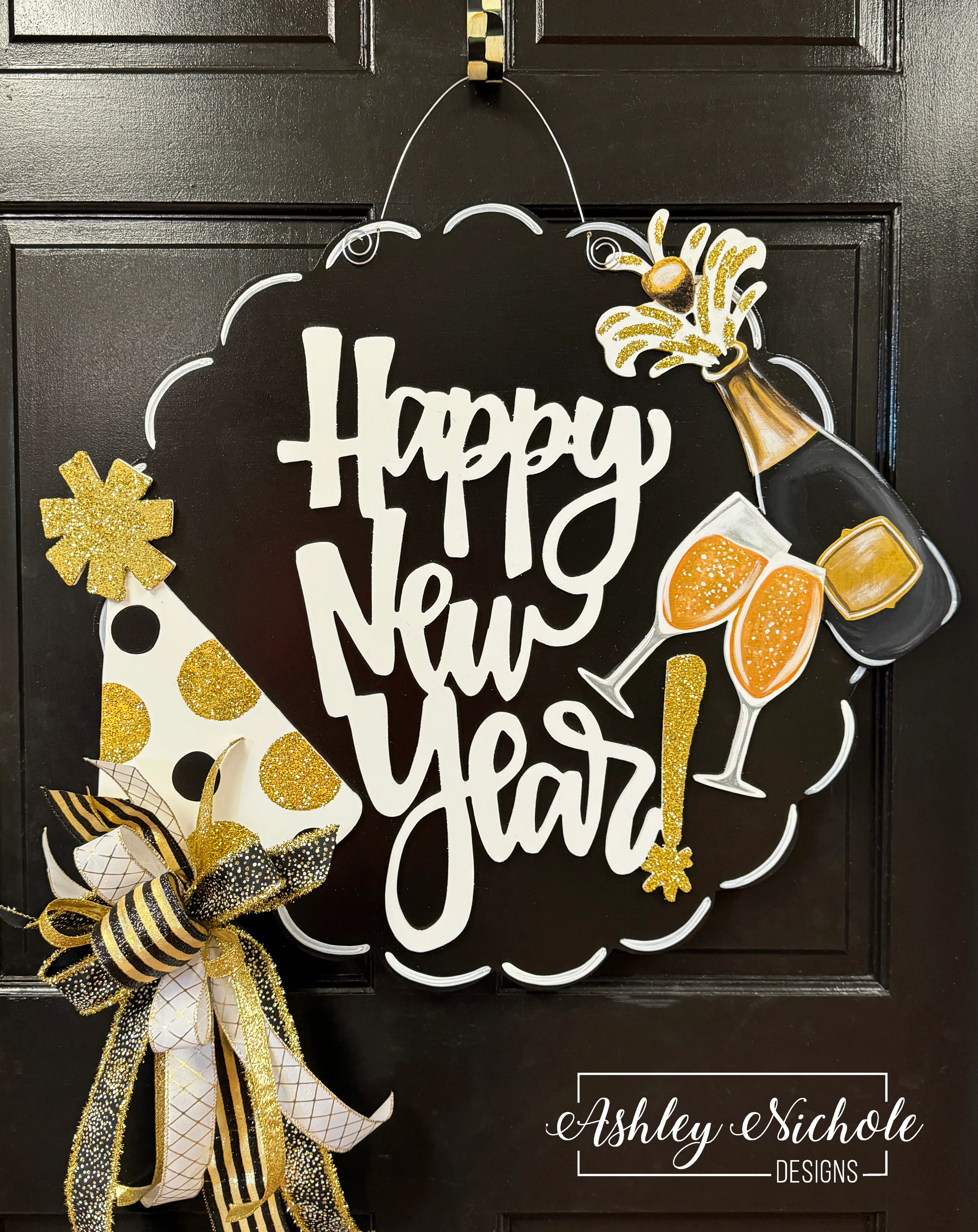 It's Party Time! - New Year Sign Door Hanger (Hand-Painted)