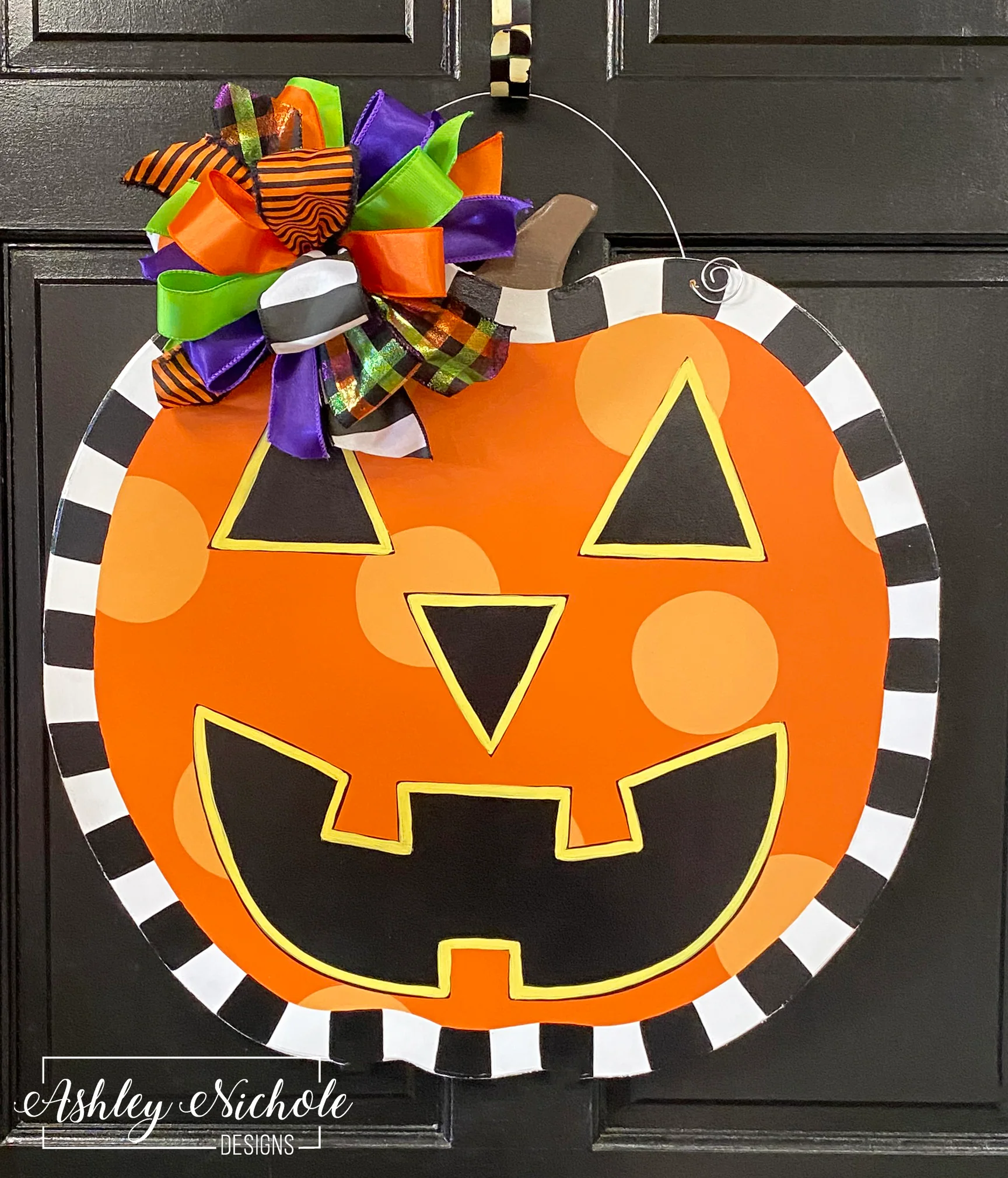 Jack-O-Lantern Pumpkin Door Hanger (Hand-Painted)