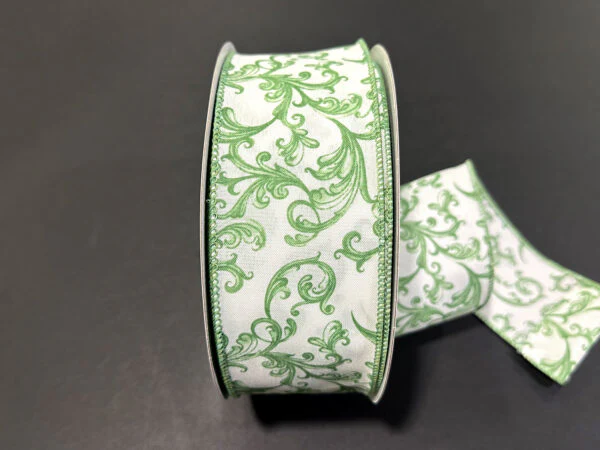 Jade Chino Swirls Wired Ribbon - 2.5" x 50yds