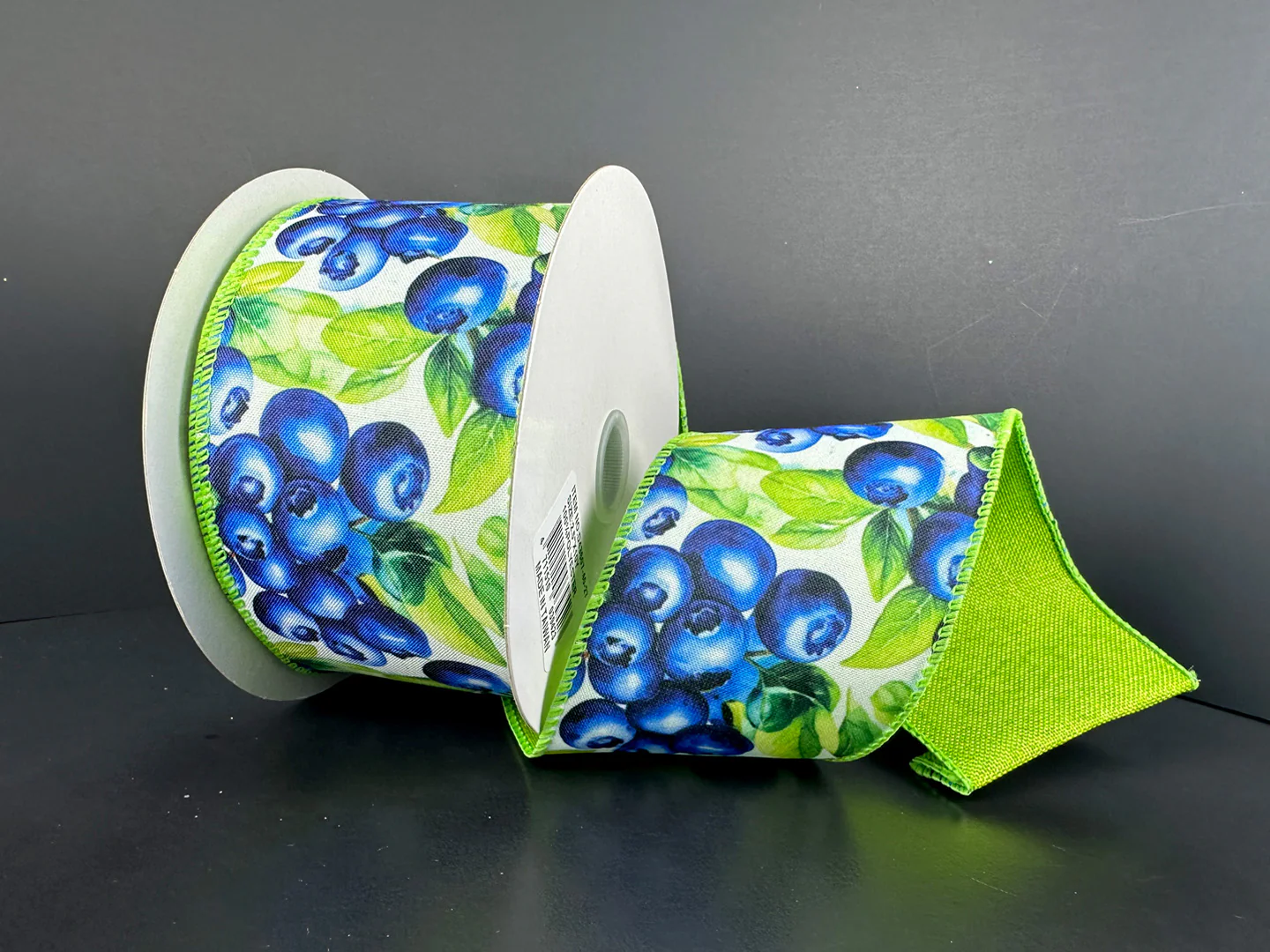 Jumbo Blueberries w/ Lime Linen Backing Wired Ribbon - 2.5" x 10yds