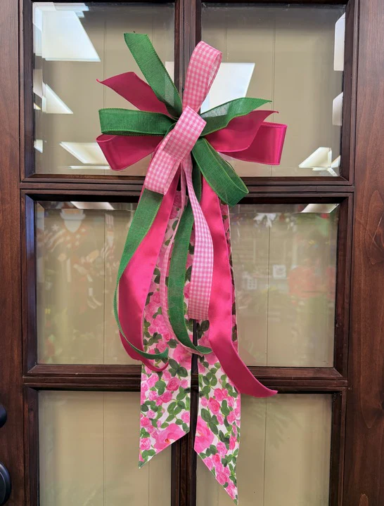 Lady Pink Rose Sash Bow Eucalyptus SQUARE Wreath - 22" - UV Protected - Image 2