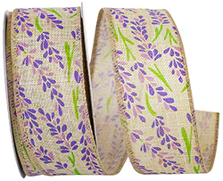 Lavender Buds Burlap Wired Ribbon - 1.5" x 10yds