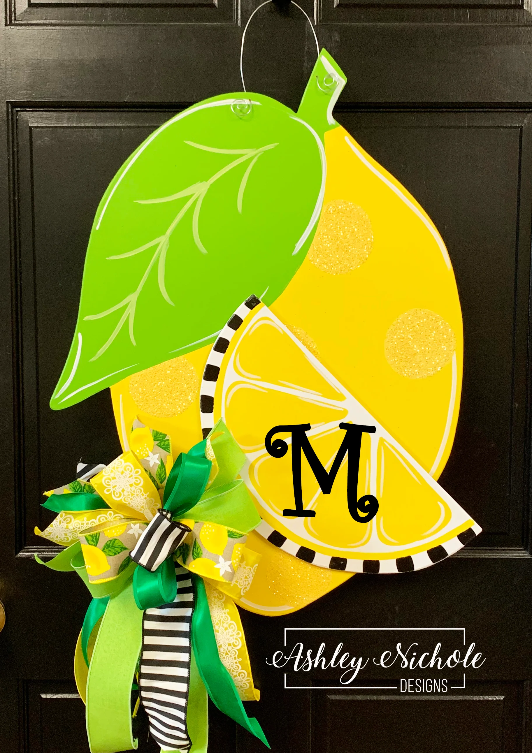 Lemon Slice Initial Door Hanger (Hand-Painted) - Image 2