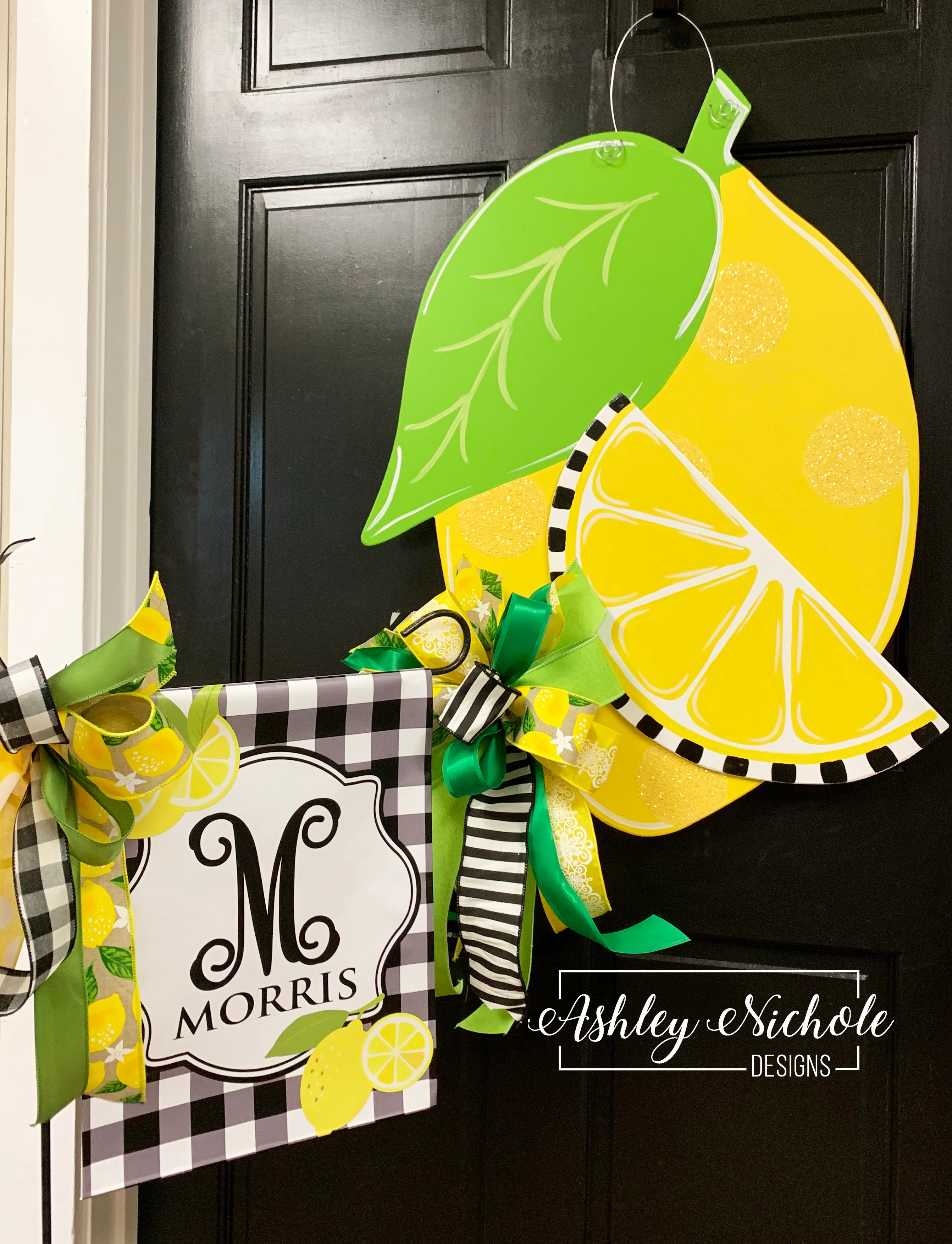 Lemon Slice Initial Door Hanger (Hand-Painted) - Image 3