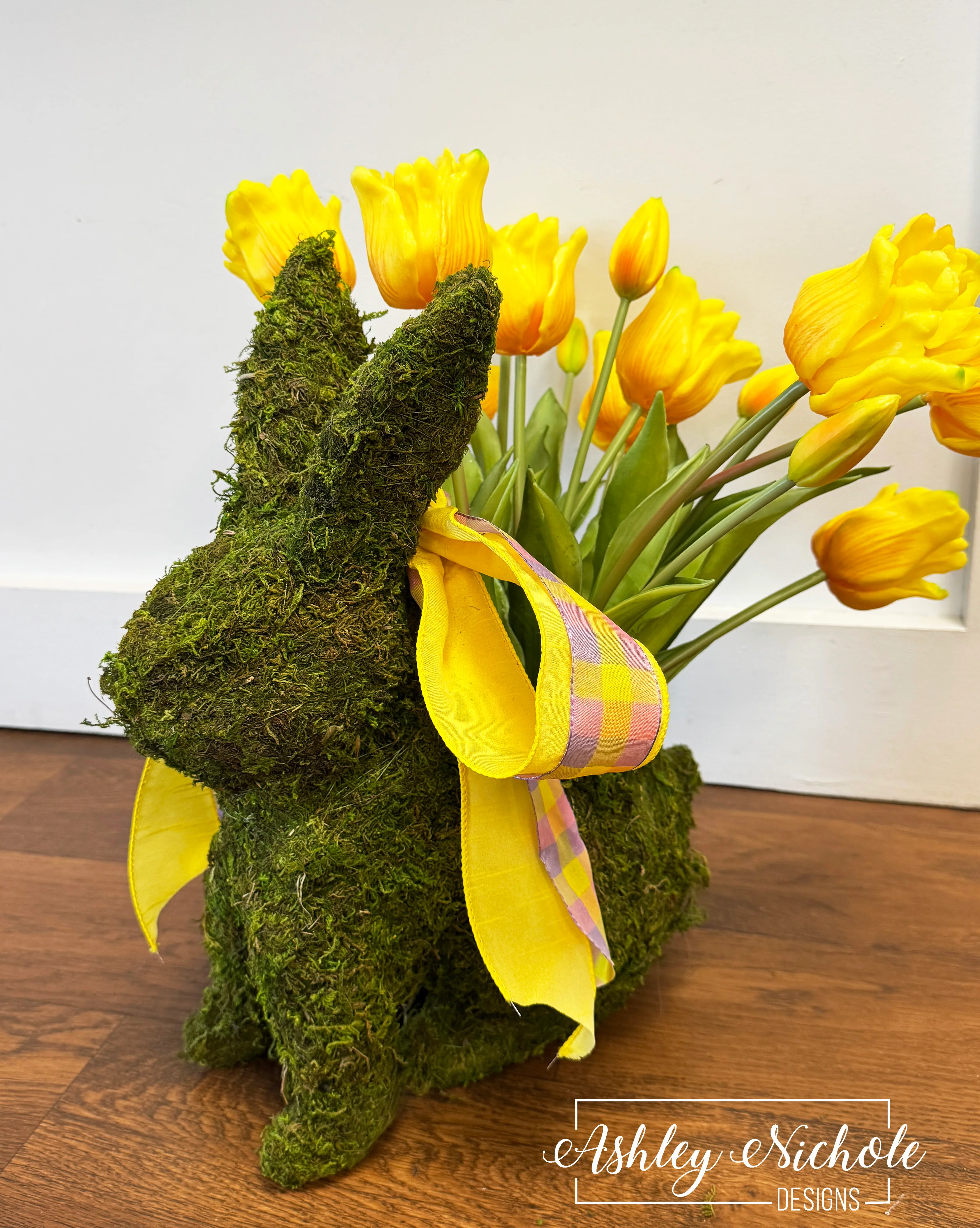 Lily Tulips Moss Bunny Basket (Yellow OR Orange/Red) - Image 2