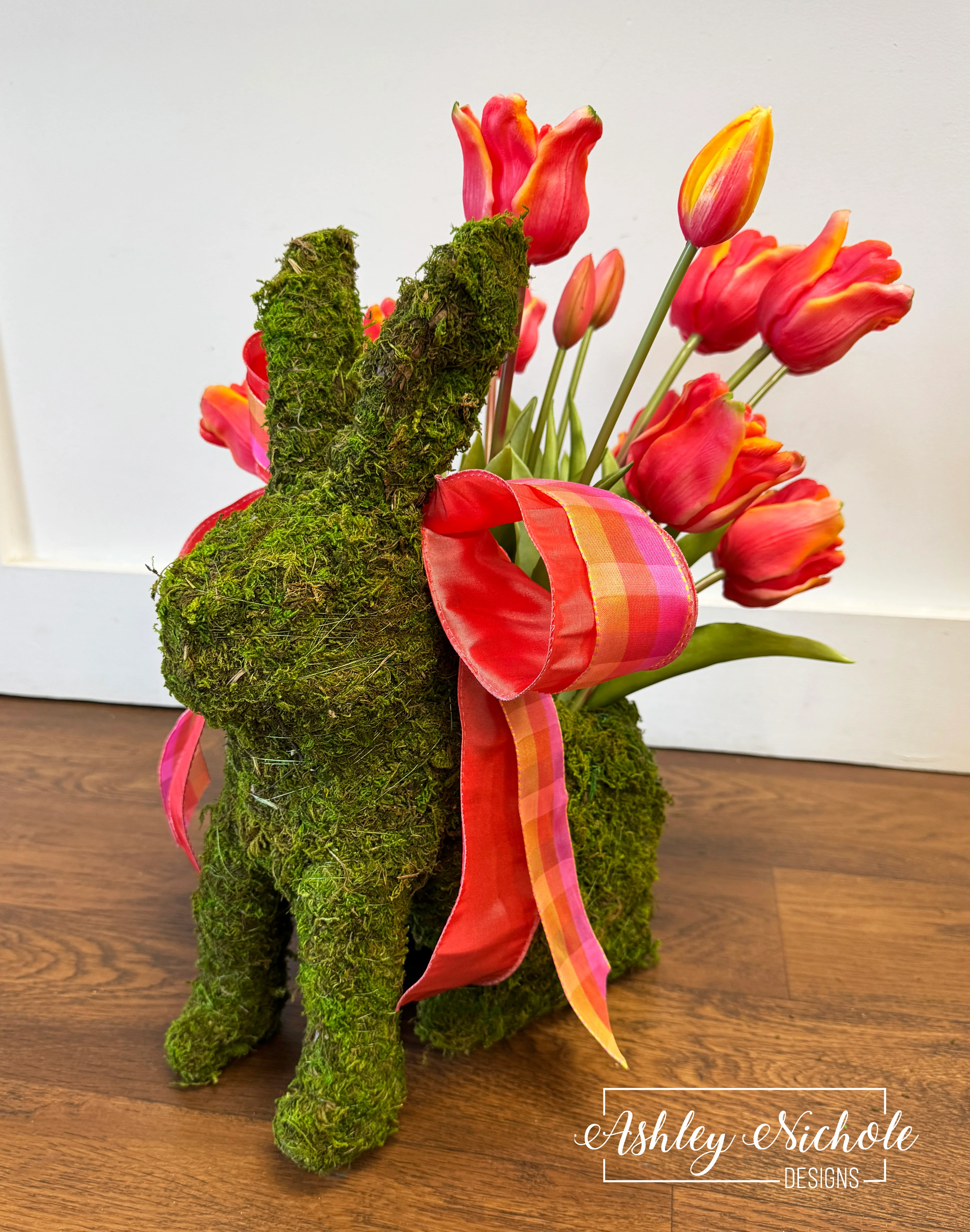 Lily Tulips Moss Bunny Basket (Yellow OR Orange/Red) - Image 3