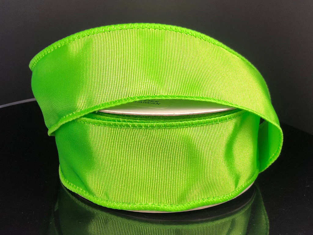 Lime Ribbed Satin Wired Ribbon - 1.5" x 10yds - Image 2