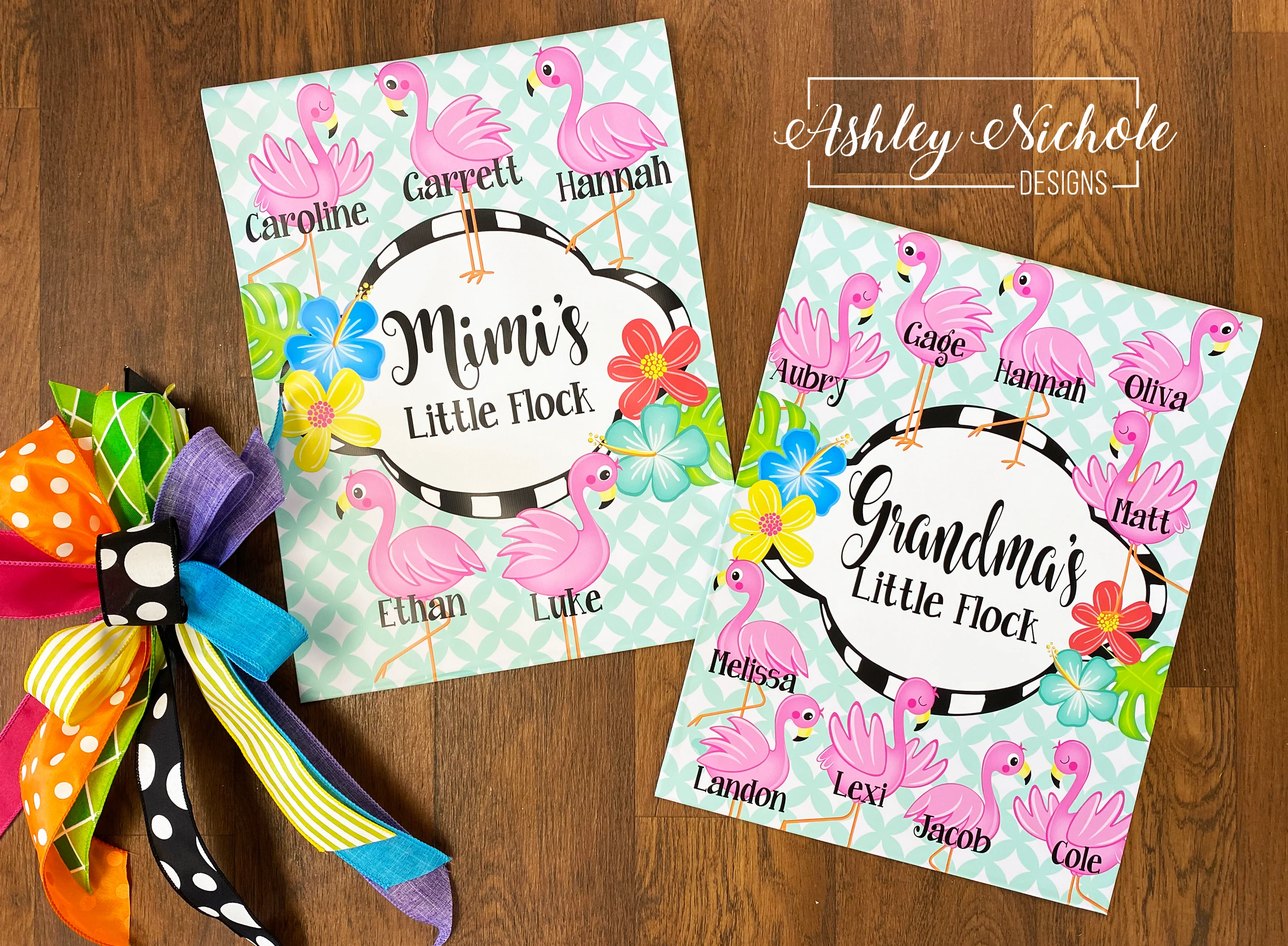Little Flock Flamingo Family - Vinyl Garden Flag - Image 2