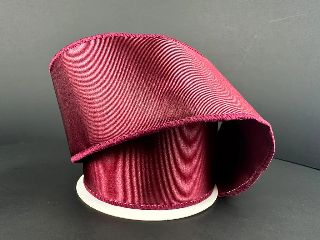 Maroon Ribbed Satin Wired Ribbon - 2.5" x 10yds