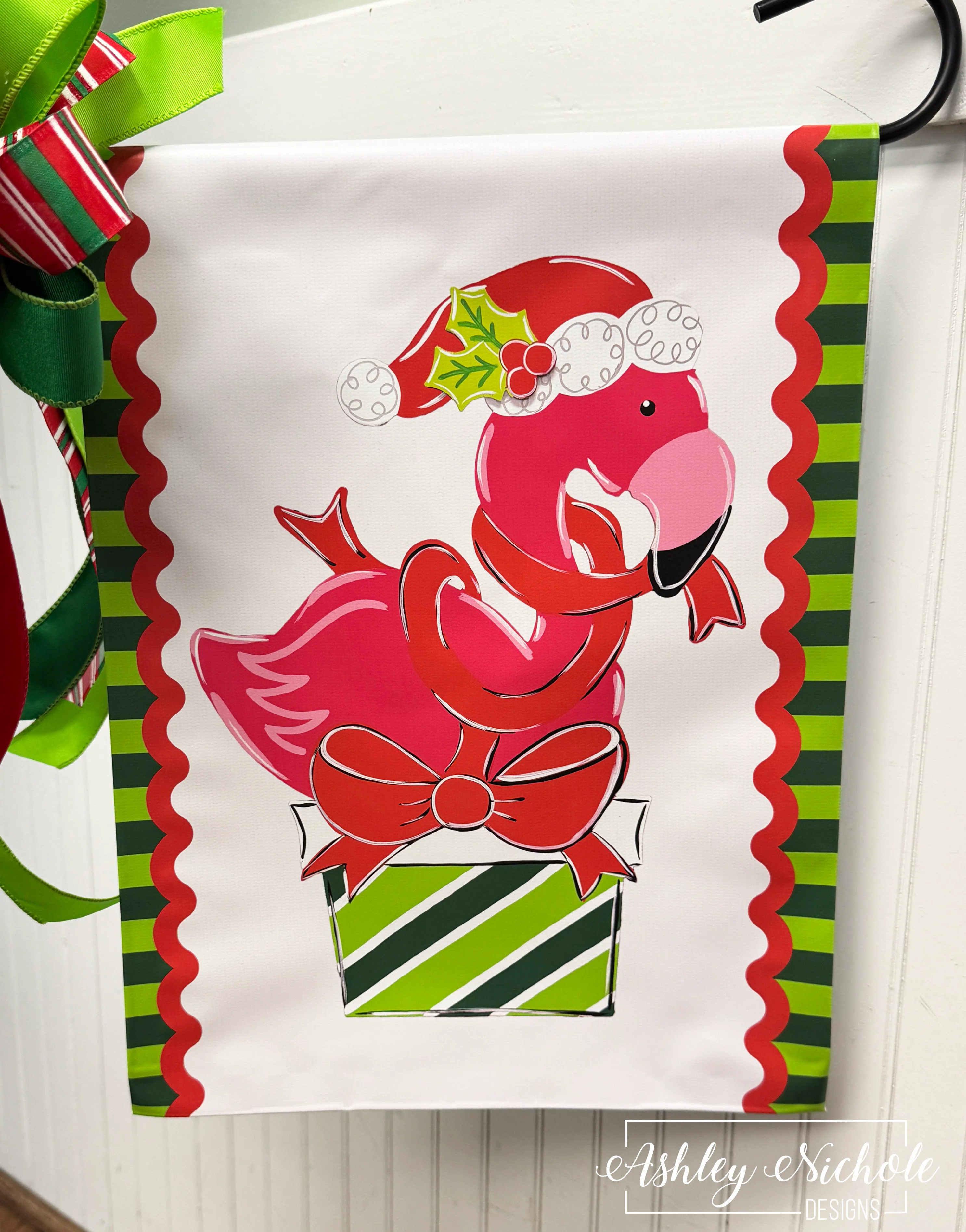 Merry & Bright Christmas Flamingo - Vinyl Garden Flag