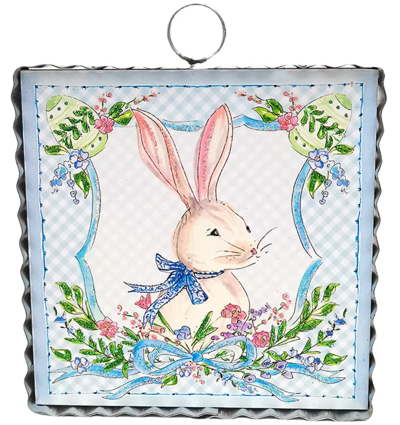 Mini Art Blue Gingham Rabbit Print Charm