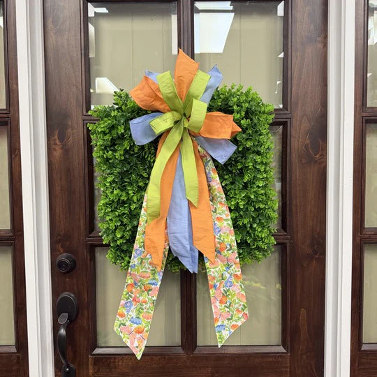 Mix Spring Floral Sash Bow Eucalyptus SQUARE Wreath - 22" - UV Protected