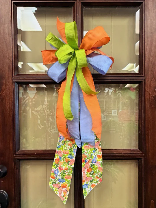 Mix Spring Floral Sash Bow Eucalyptus SQUARE Wreath - 22" - UV Protected - Image 2
