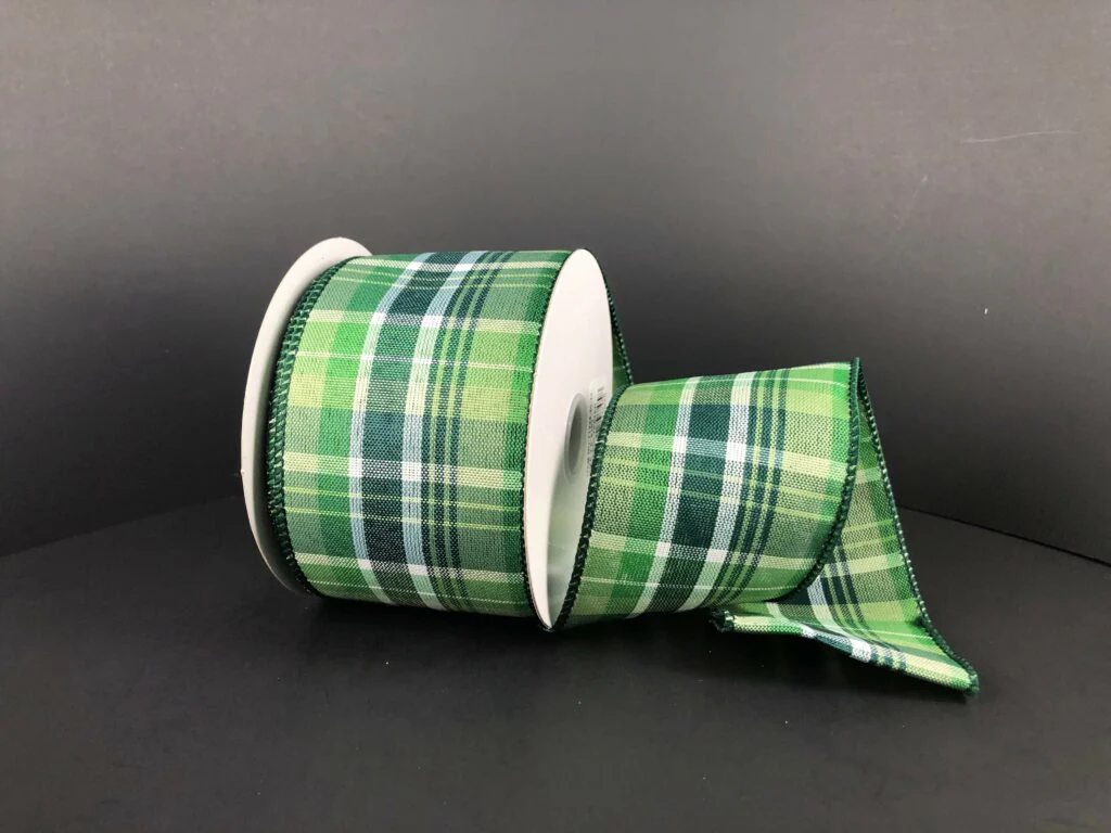 Moss, Sage & Green Plaid Wired Ribbon - 2.5" x 10yds