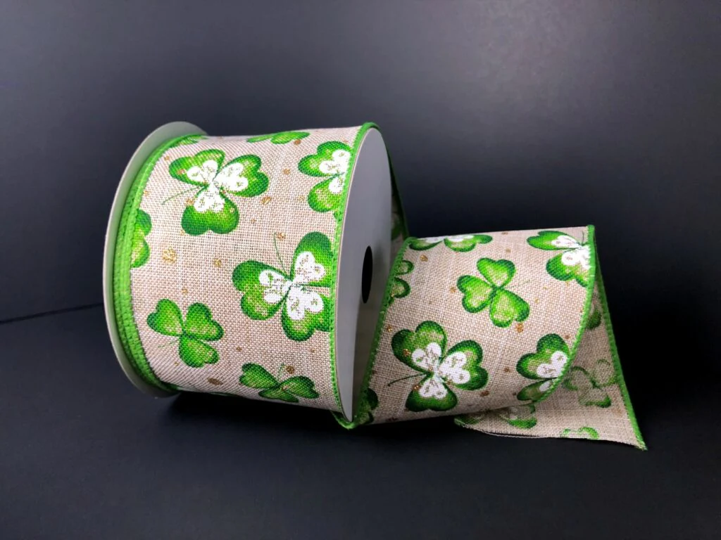 Burlap w/ Shamrocks - 2.5" x 10yds