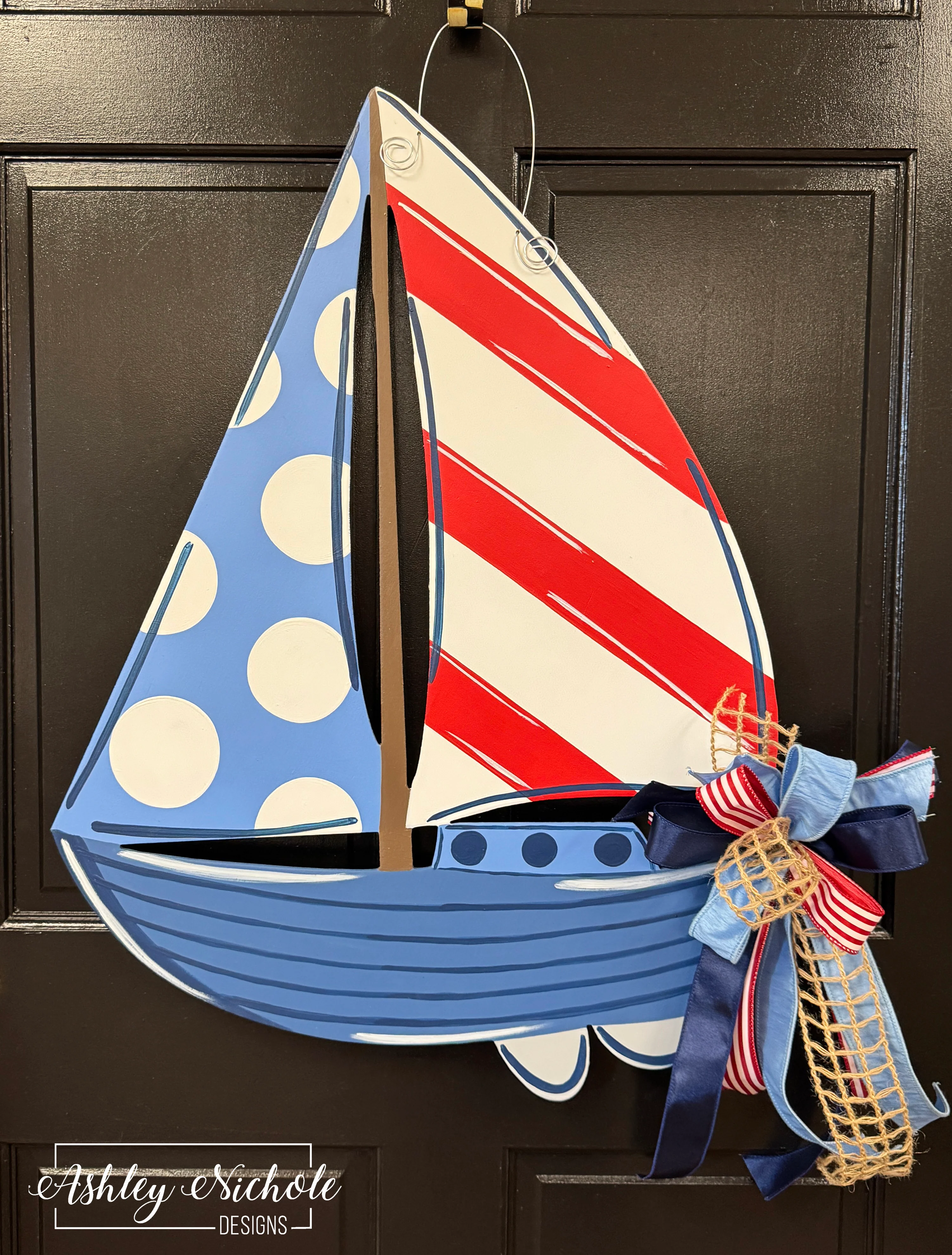Nautical Sailboat - Door Hanger (Hand-Painted)