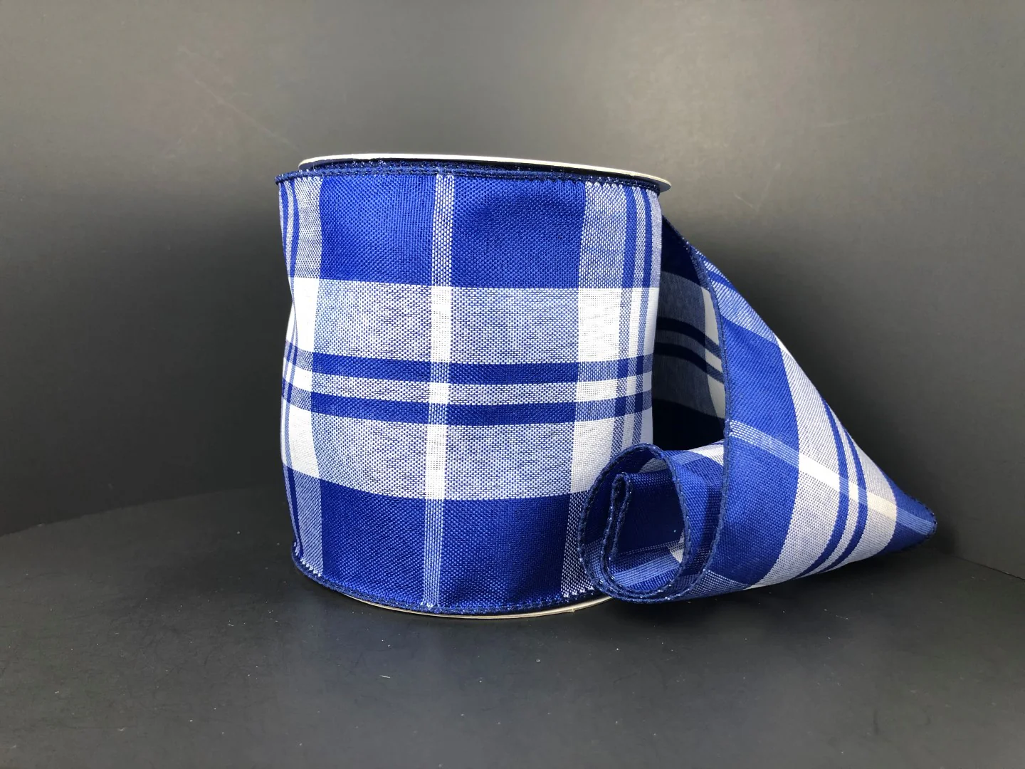 Royal & White Plaid Wired Ribbon - 4" x 10yds